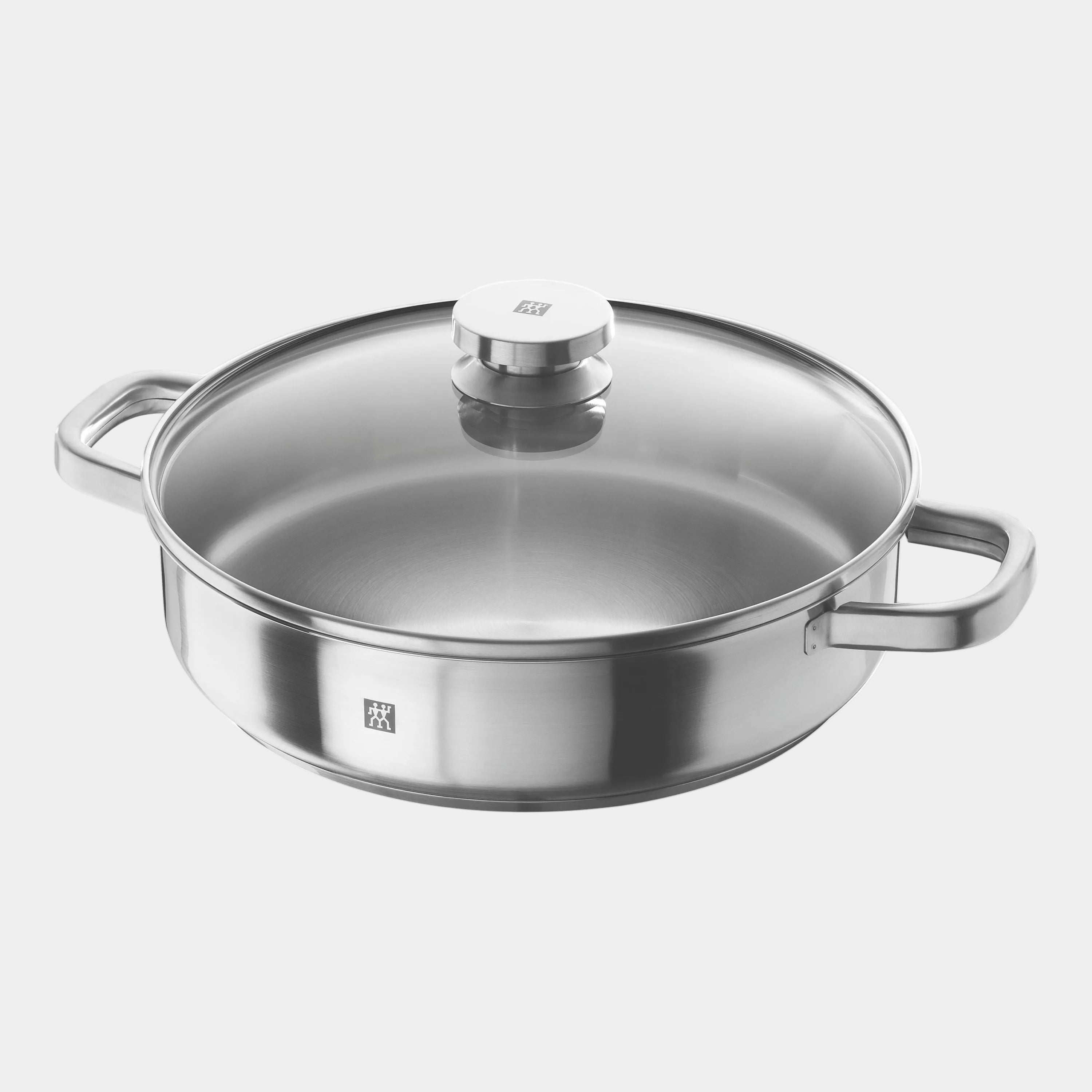 Stainless steel Cooking with the Zwilling Joy 4.25 qt Saute Casserole with lid on a white background