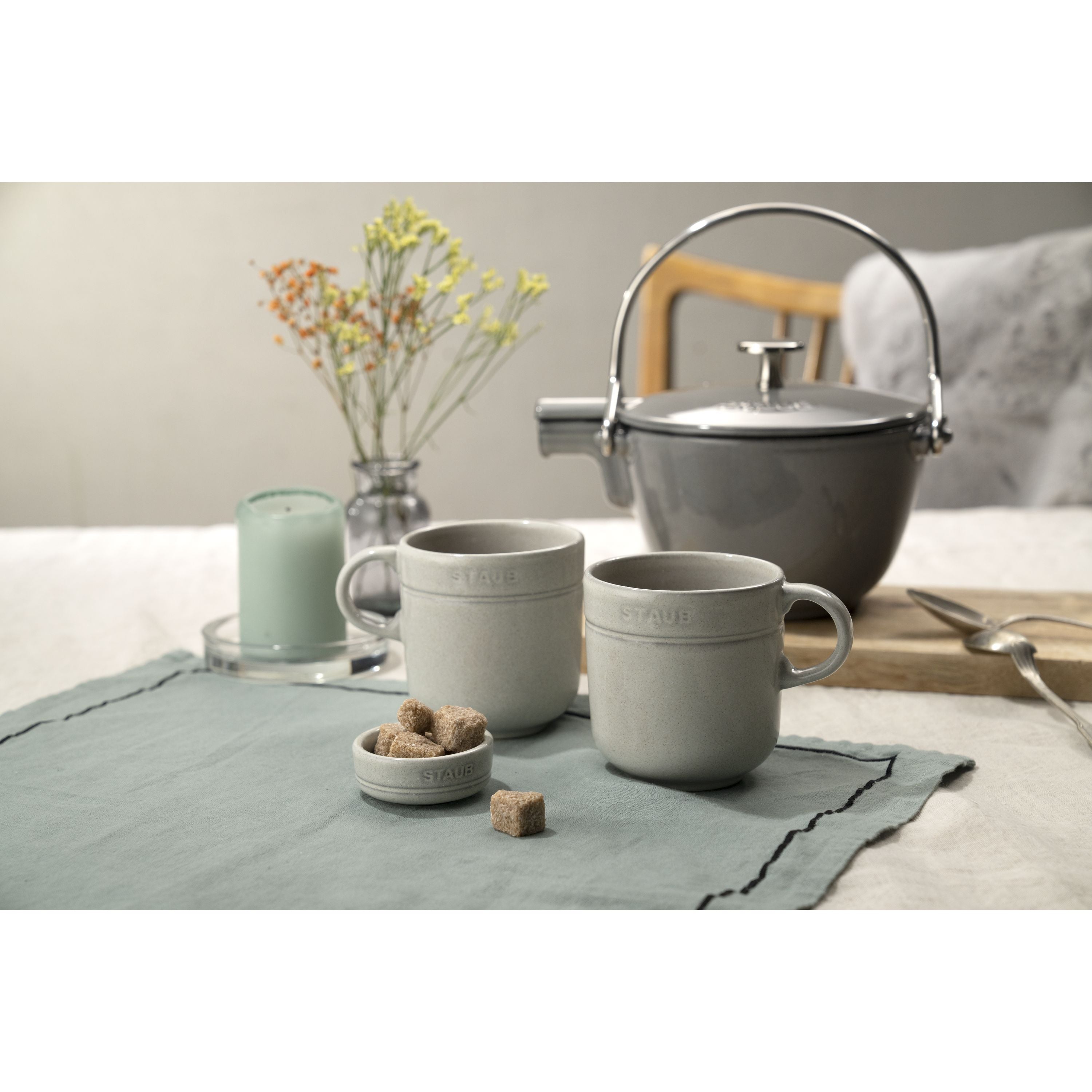 STAUB Dining Line 4 Piece Ceramic Condiment Bowl Set, White Truffle