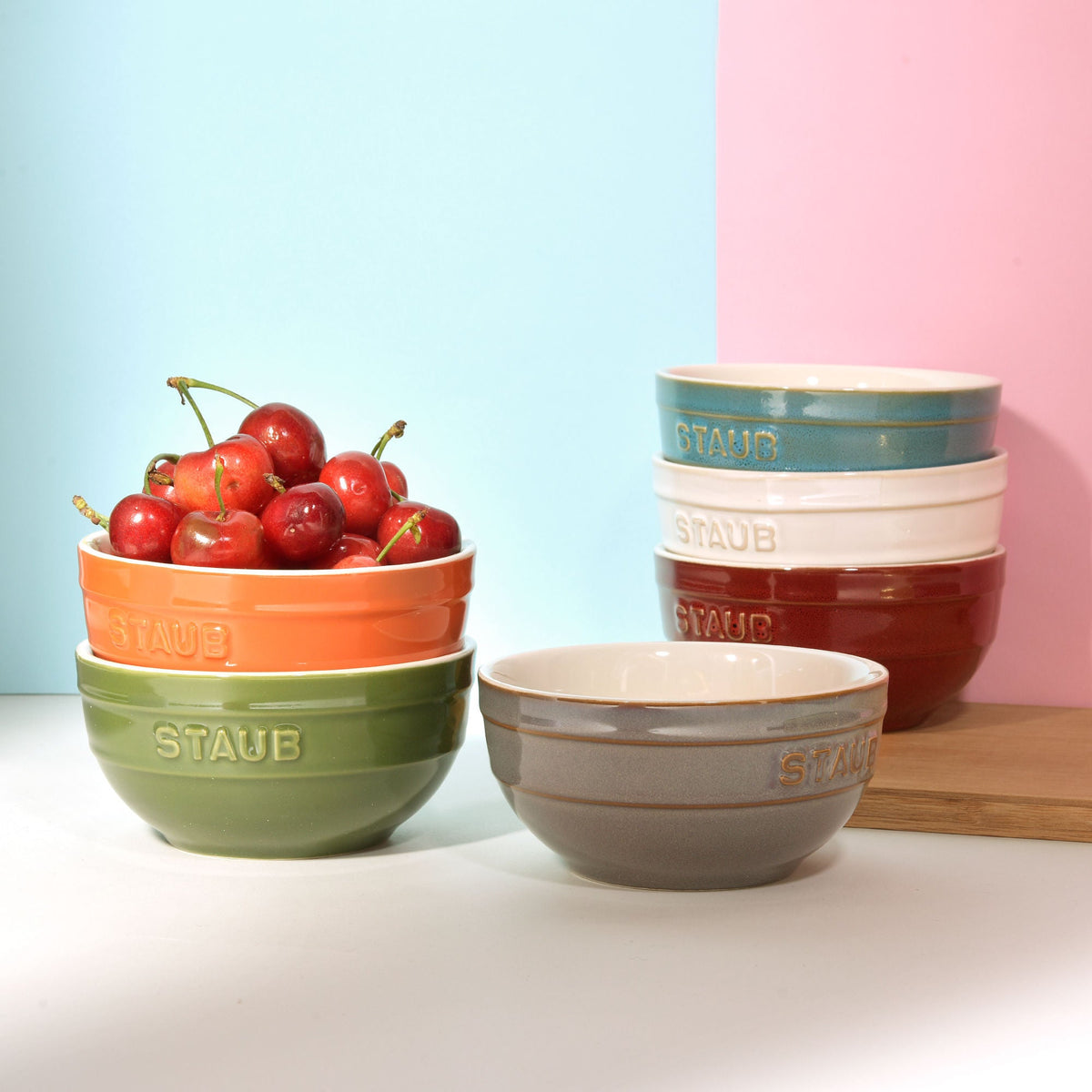 STAUB Ceramique 14 cm / 6 Piece Ceramic Large Rainbow Multi-Colour Large Bowl Set, Mixed Colours