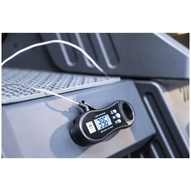 ZWILLING BBQ+ ABS Digital Thermometer with dual probe on grill showing temperature reading, perfect for precise grilling.