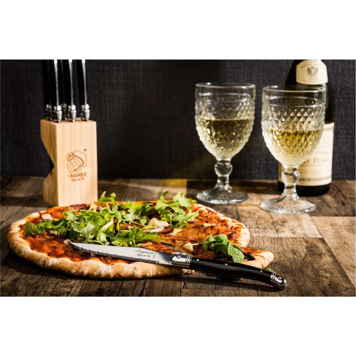 LAGUIOLE Premium Steak Knives, Dark Wood, 6-Piece Block Set