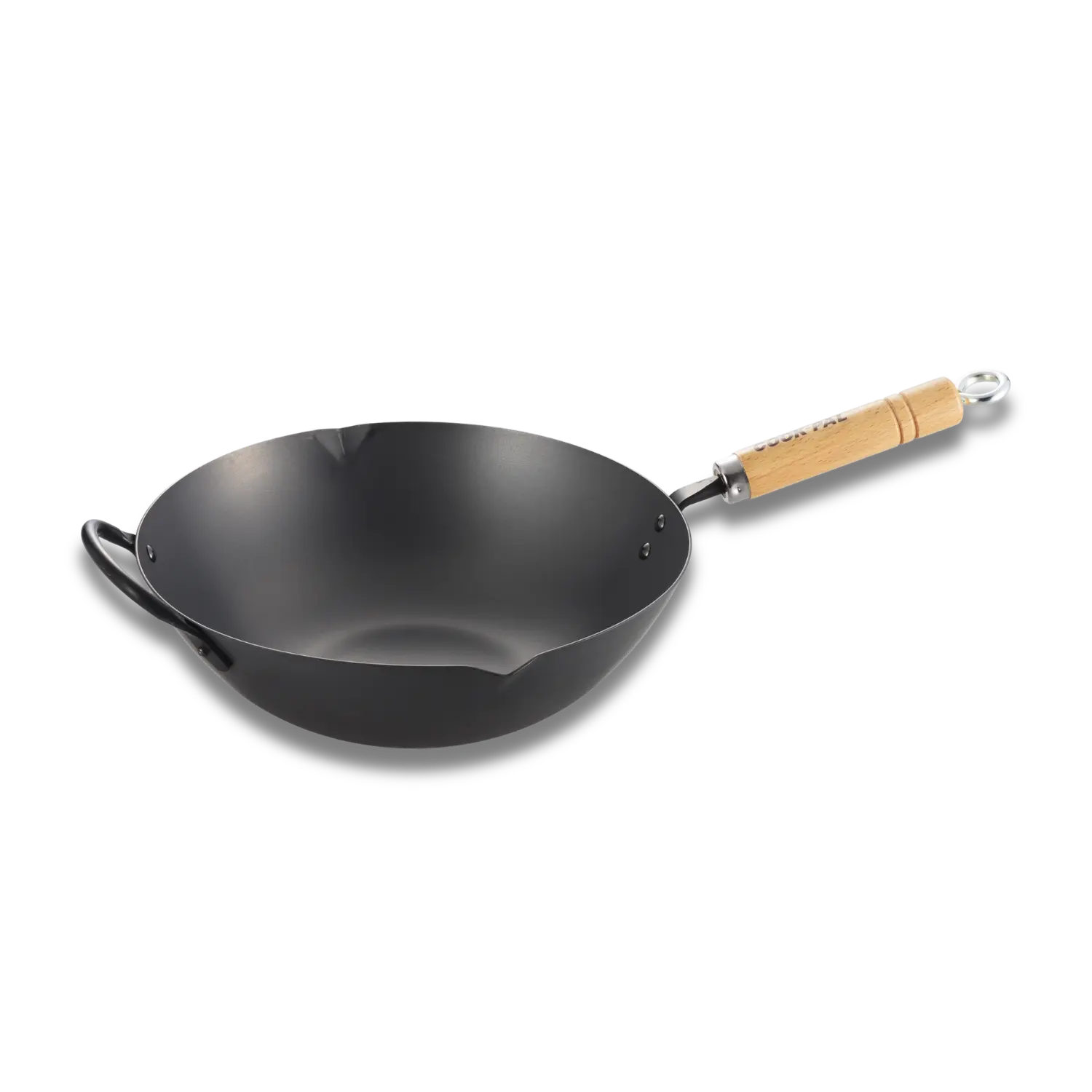 YOSHIKAWA Cook-Pal Ren 30cm Carbon Steel Wok with Stainless Lid displayed on a white background.