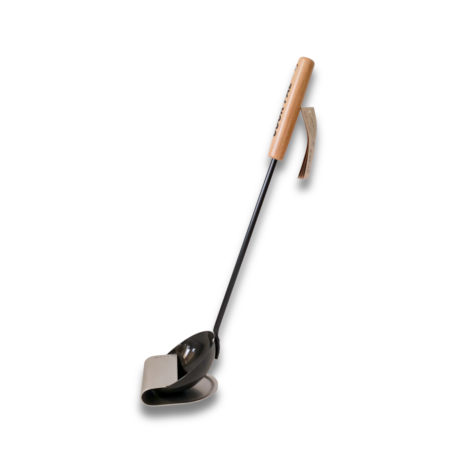 Yoshikawa Cook-Pal Chinese Ladle with wooden handle, perfect for cooking and serving in a Japanese kitchen.