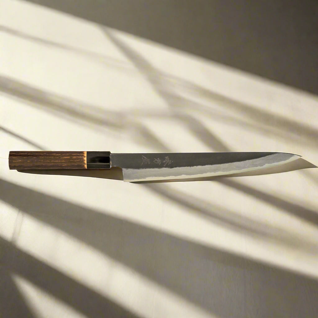 Hinoura Ajikataya Sujihiki Knife 240mm – Kurouchi Finish, White #2 Steel
