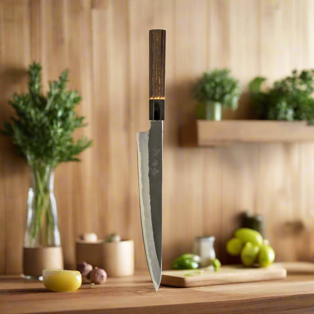 Hinoura Ajikataya Sujihiki Knife 240mm – Kurouchi Finish, White #2 Steel
