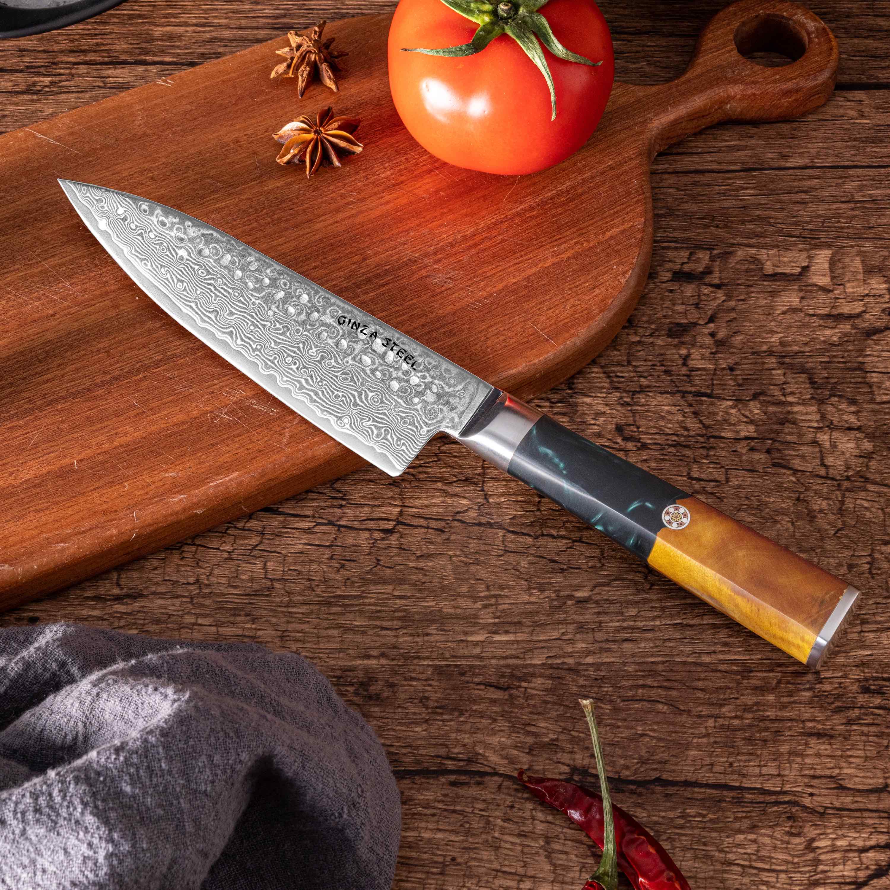 Ginza Steel Kaze Katana 4-Piece Knife Set with Magnetic Block – VG10 Damascus