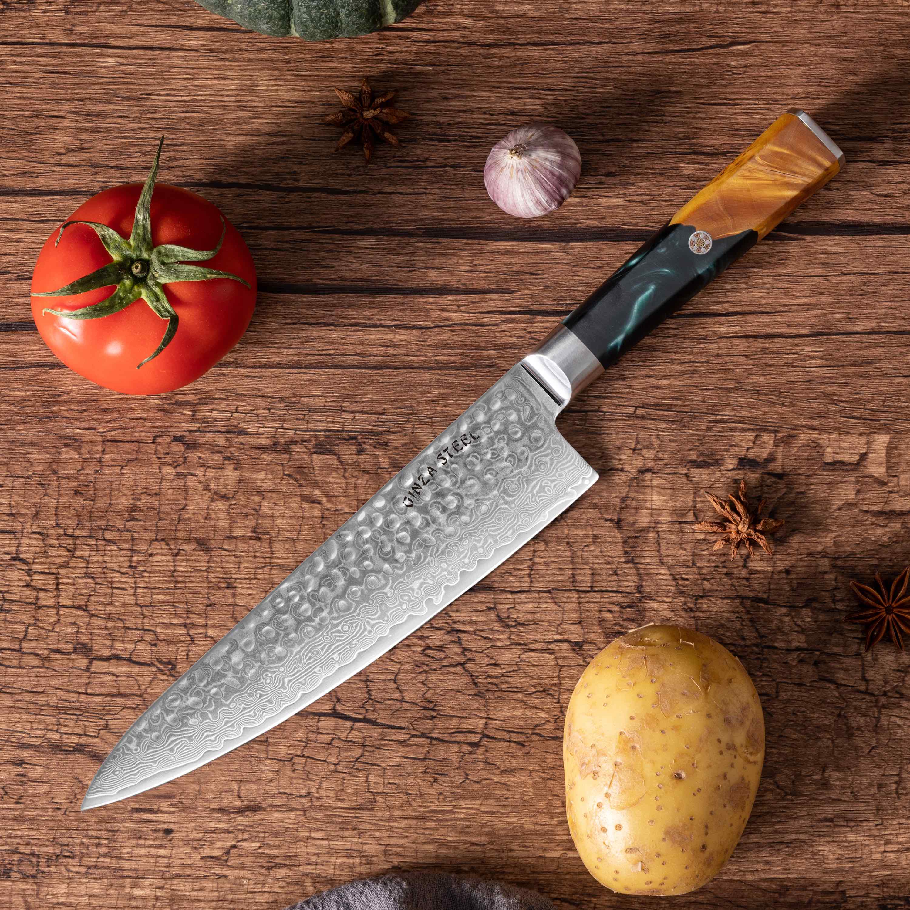 Ginza Steel Kaze Katana 4-Piece Knife Set with Magnetic Block – VG10 Damascus