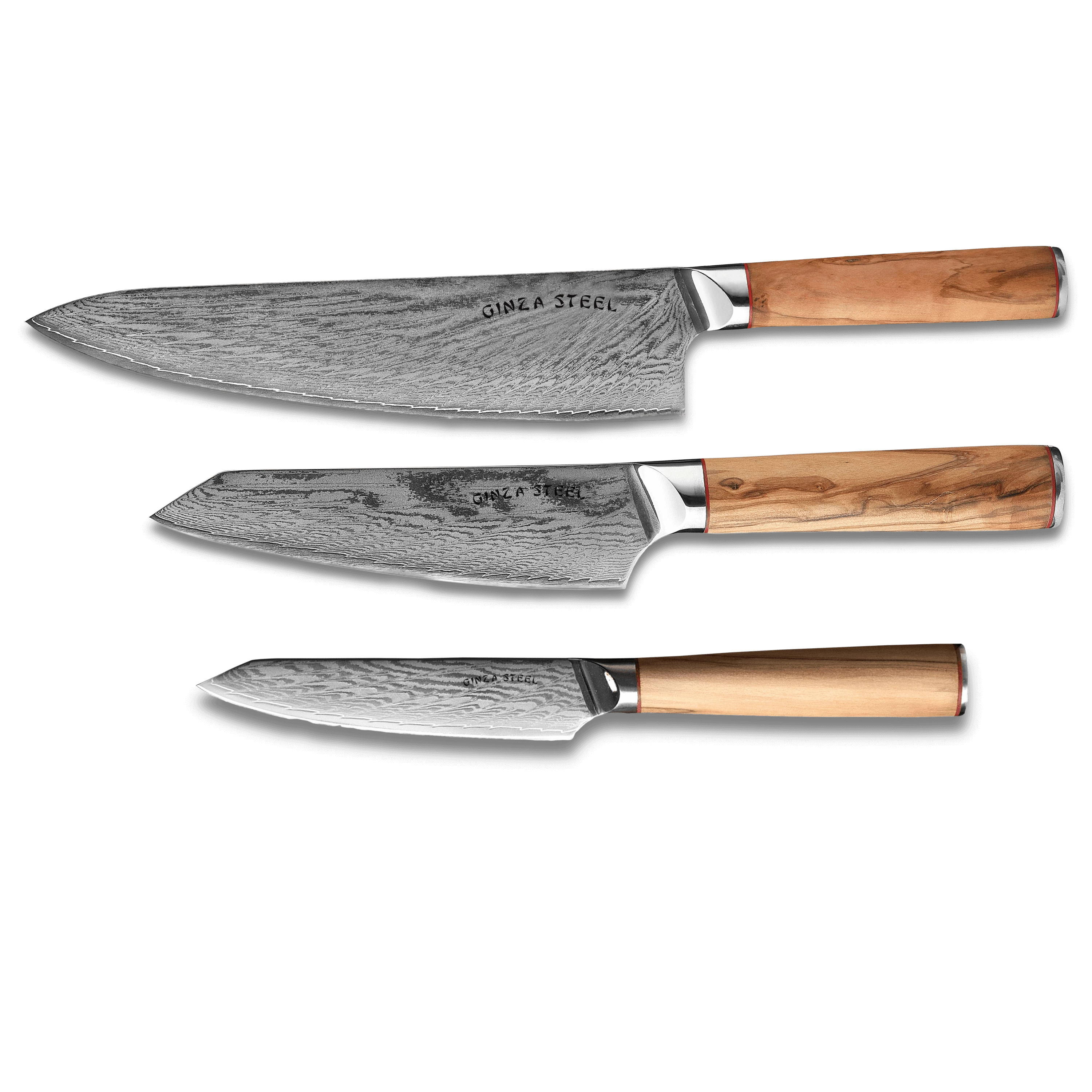 MIA THREE | Essential THREE Piece Chef Knife Set | AUS10 Damascus Steel