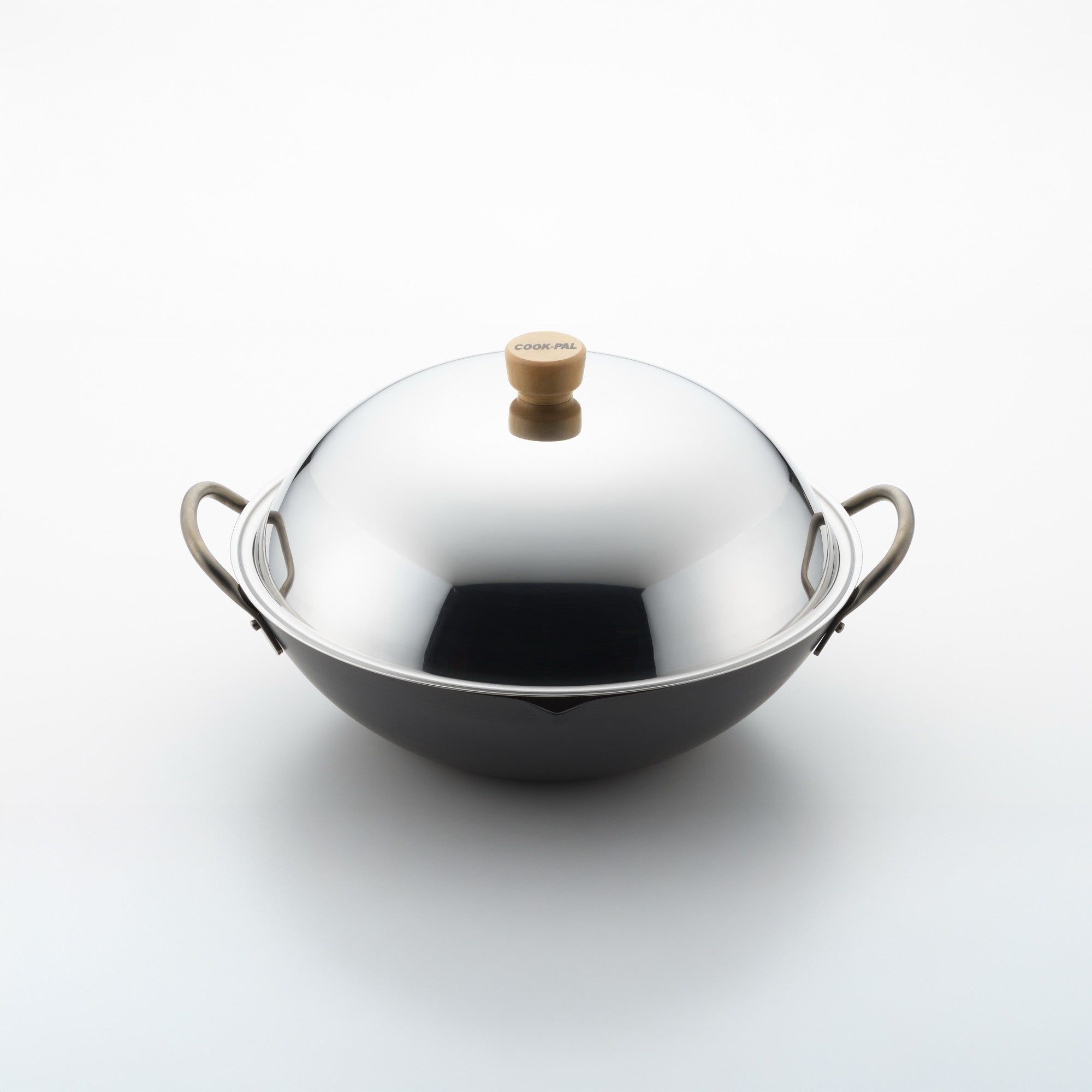 Yoshikawa 36cm Guangdong Round-Bottom Wok + Stainless Steel Lid Set – Nitrided Carbon Steel