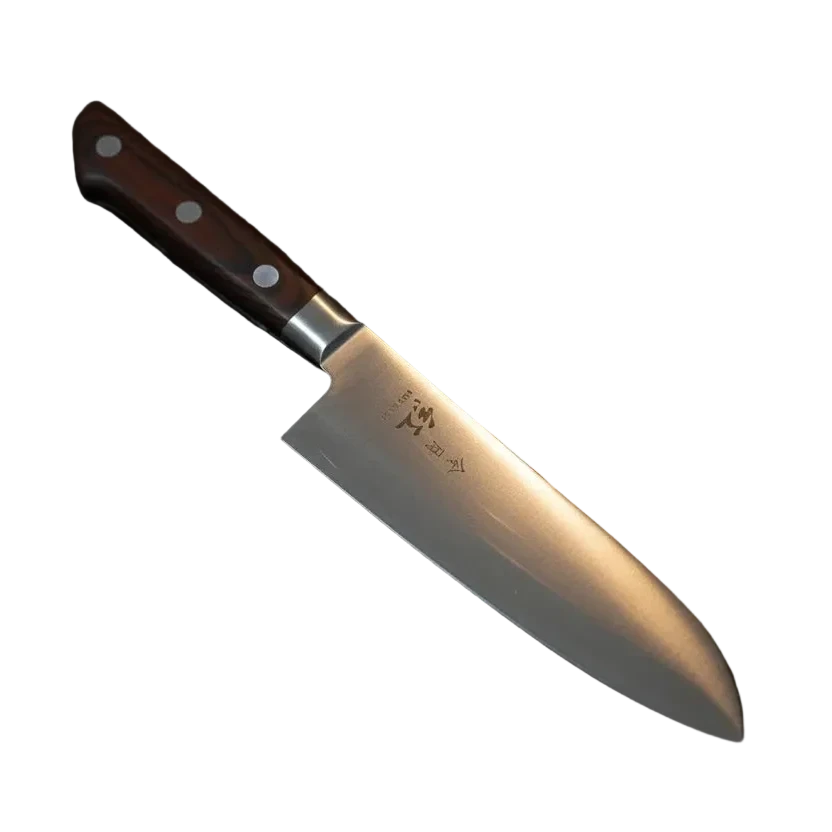 Ginza Steel Kurenai Santoku Knife 170mm with mahogany handle, featuring molybdenum vanadium steel for professional kitchens.