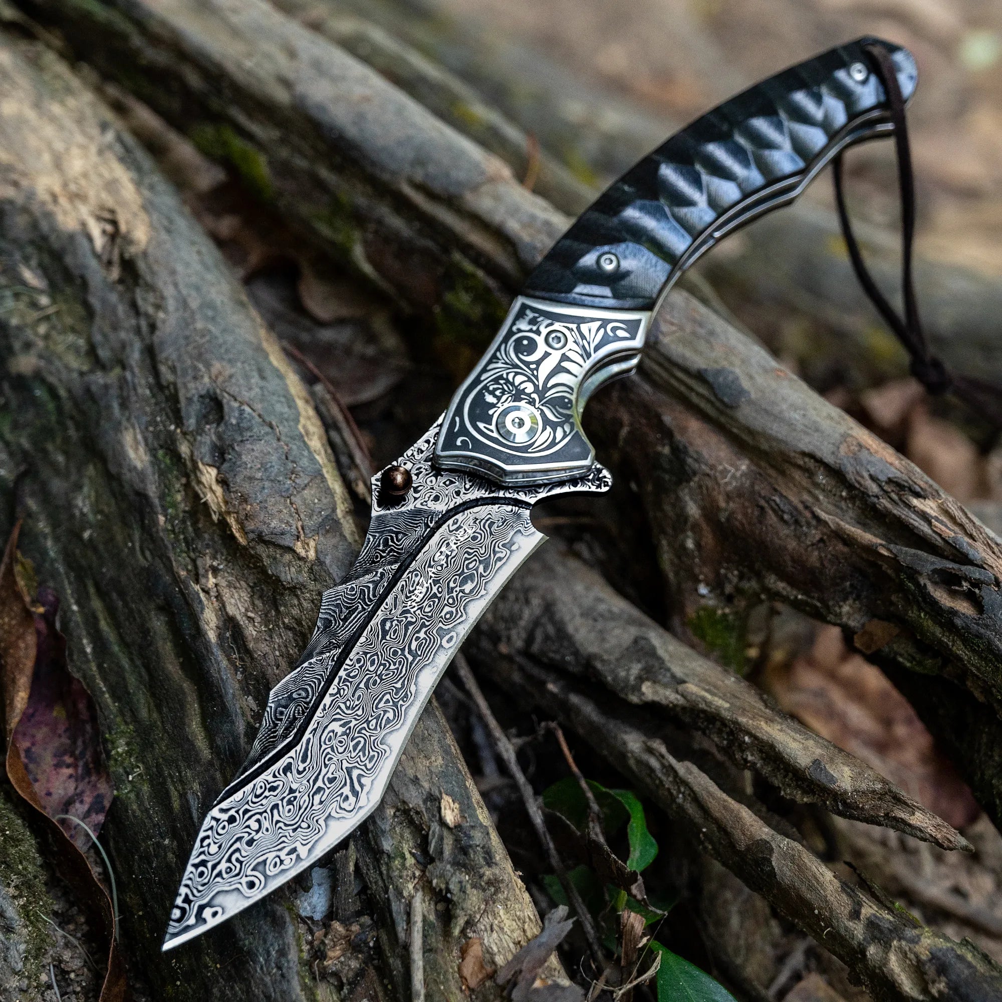 Scorpion VG10 Damascus Steel Folding Knife – 9.5cm Blade,