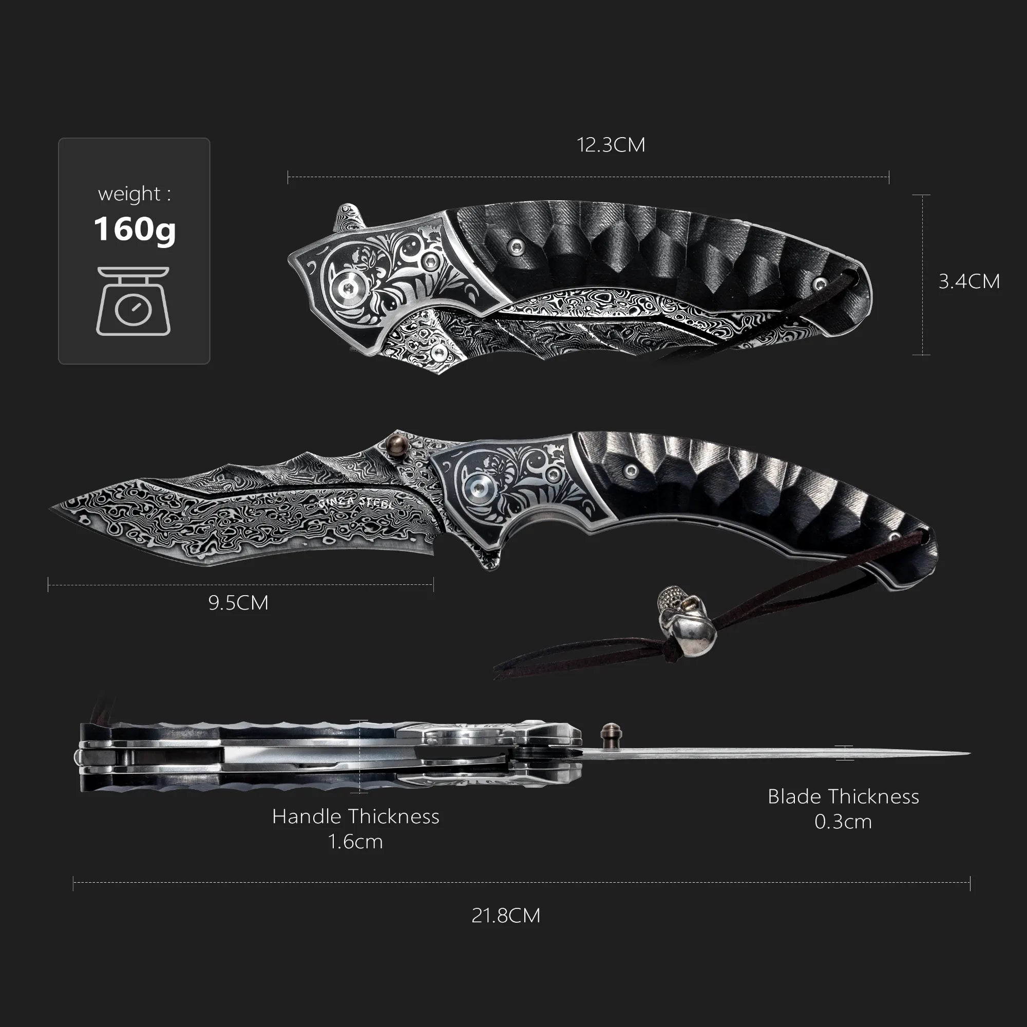 Scorpion VG10 Damascus Steel Folding Knife – 9.5cm Blade,