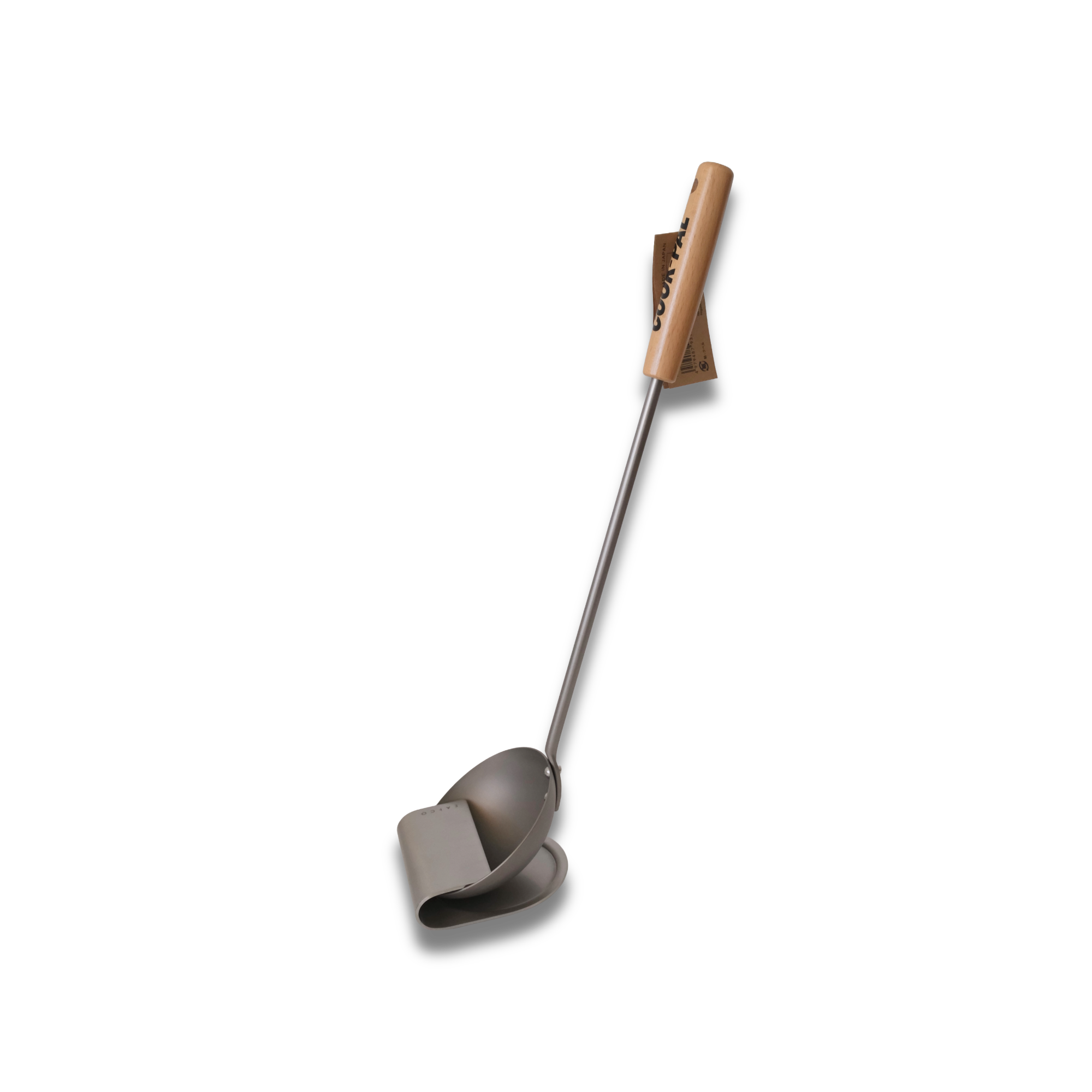Yoshikawa Cook-Pal Chinese Titanium Ladle with wooden handle and sleek design for efficient cooking.