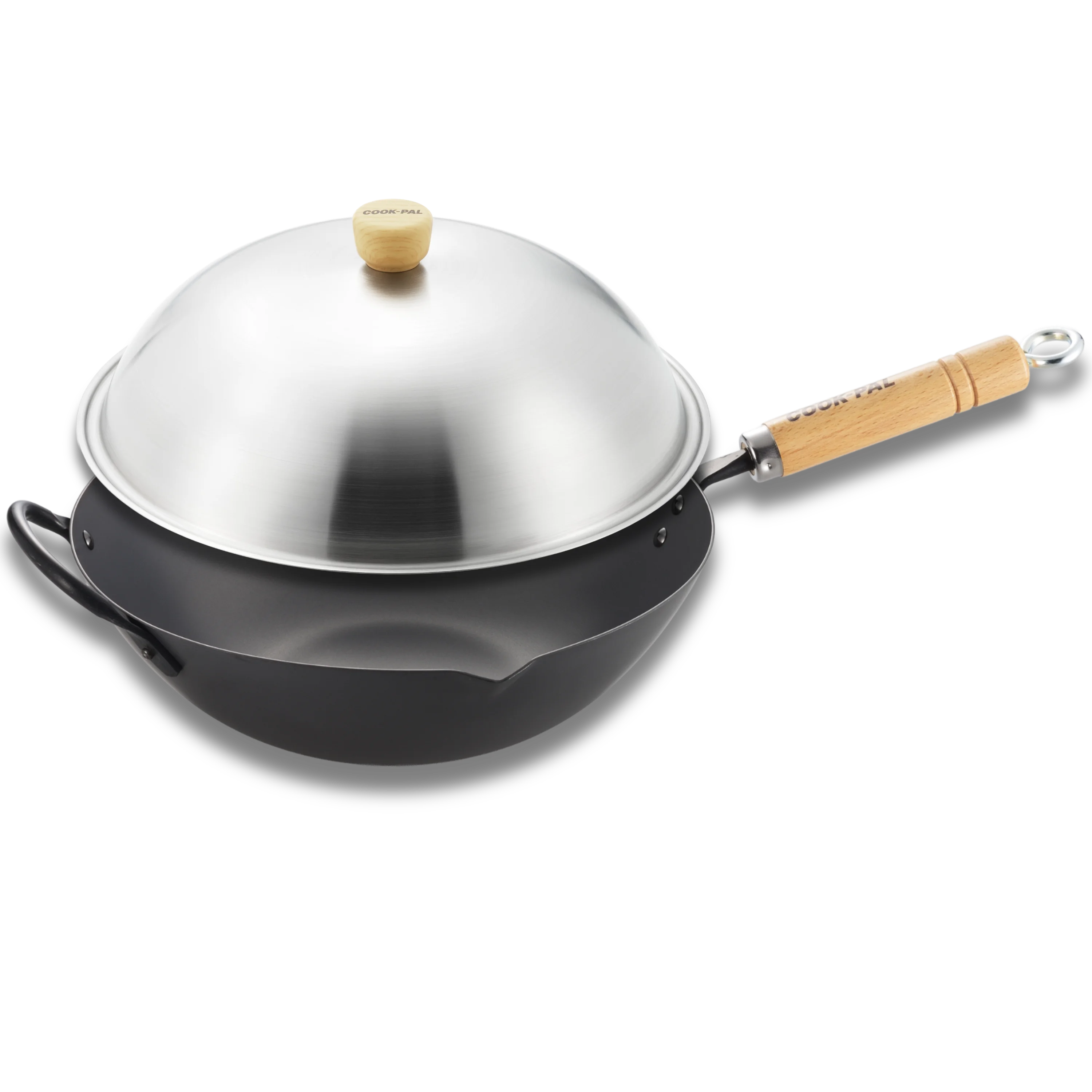 Yoshikawa 36cm Carbon Steel Wok + Stainless Steel Lid Set – Made in Japan