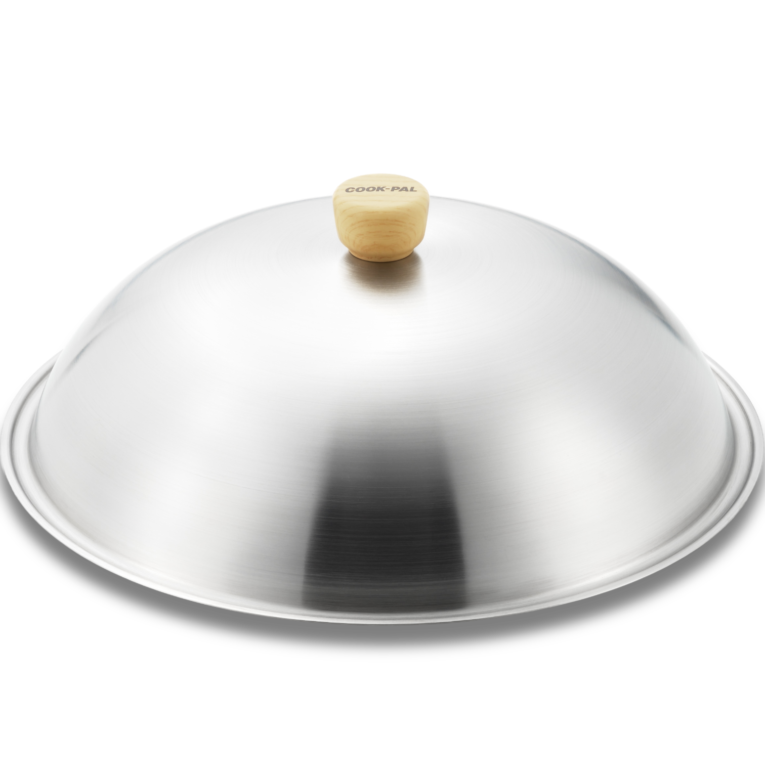 YOSHIKAWA Cook-Pal Ren 30cm Carbon Steel Wok with Stainless Lid featuring a polished stainless steel lid with wooden knob.