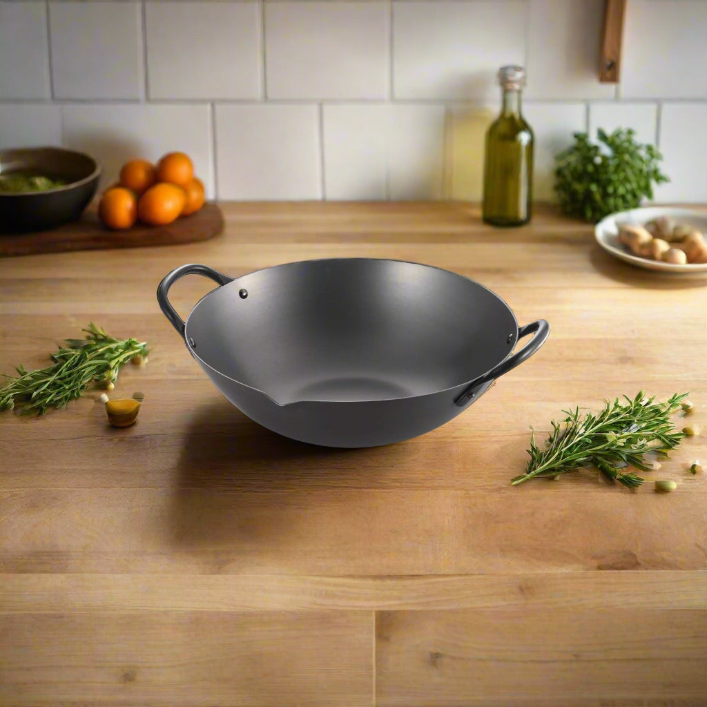 Yoshikawa Cook-Pal Ren Series Guangdong Wok 36 cm – Nitrided Carbon Steel, Round Bottom
