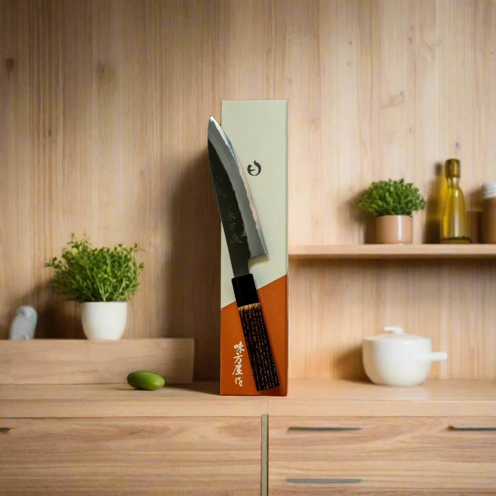 Hinoura Ajikataya Petty Knife 150mm – Kurouchi Finish, White #2 Steel