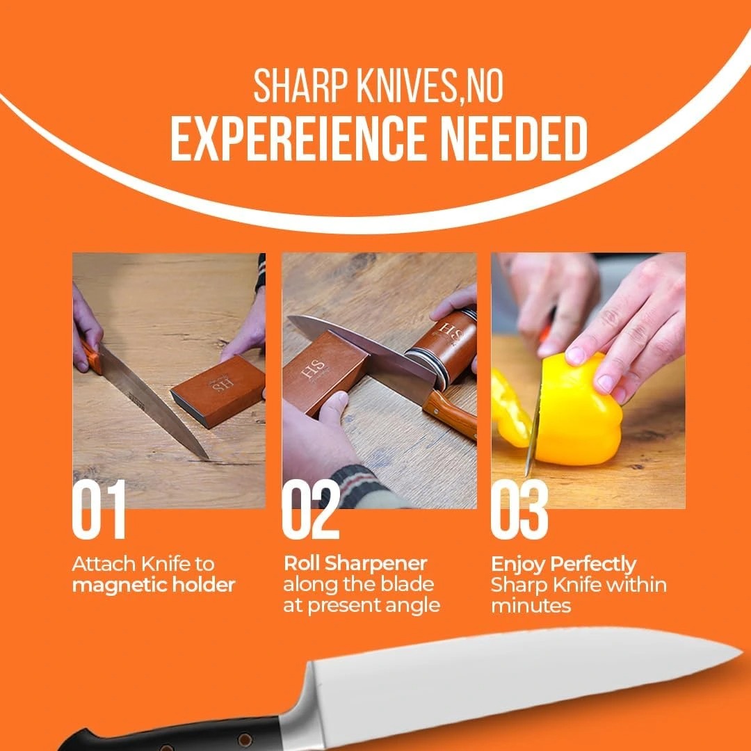 Rolling Knife Sharpener steps for easy sharpening and sharp results at home