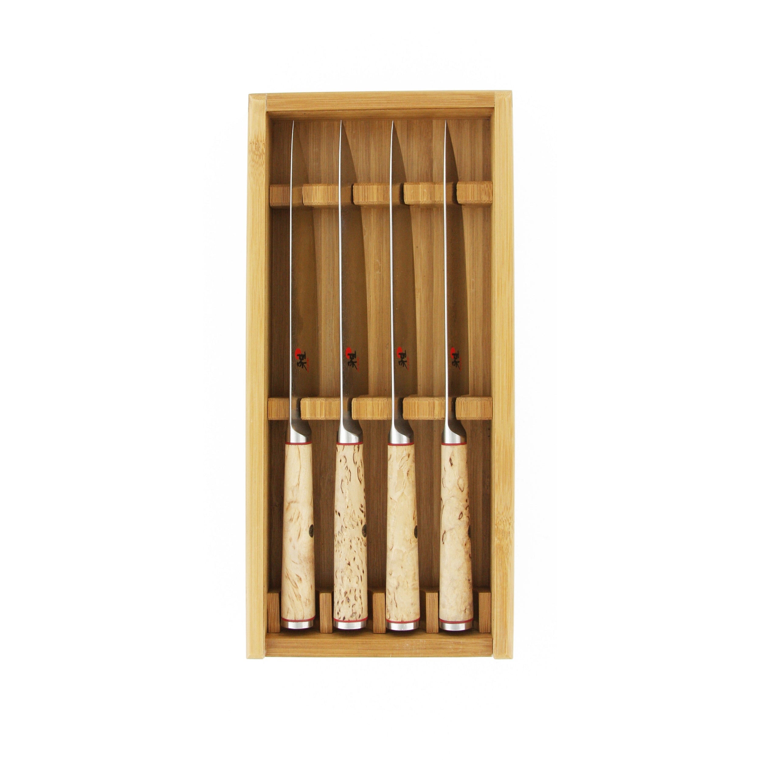 MIYABI 5000 MCD 4 Piece Steak Knife Set Birch wood handle on wooden box
