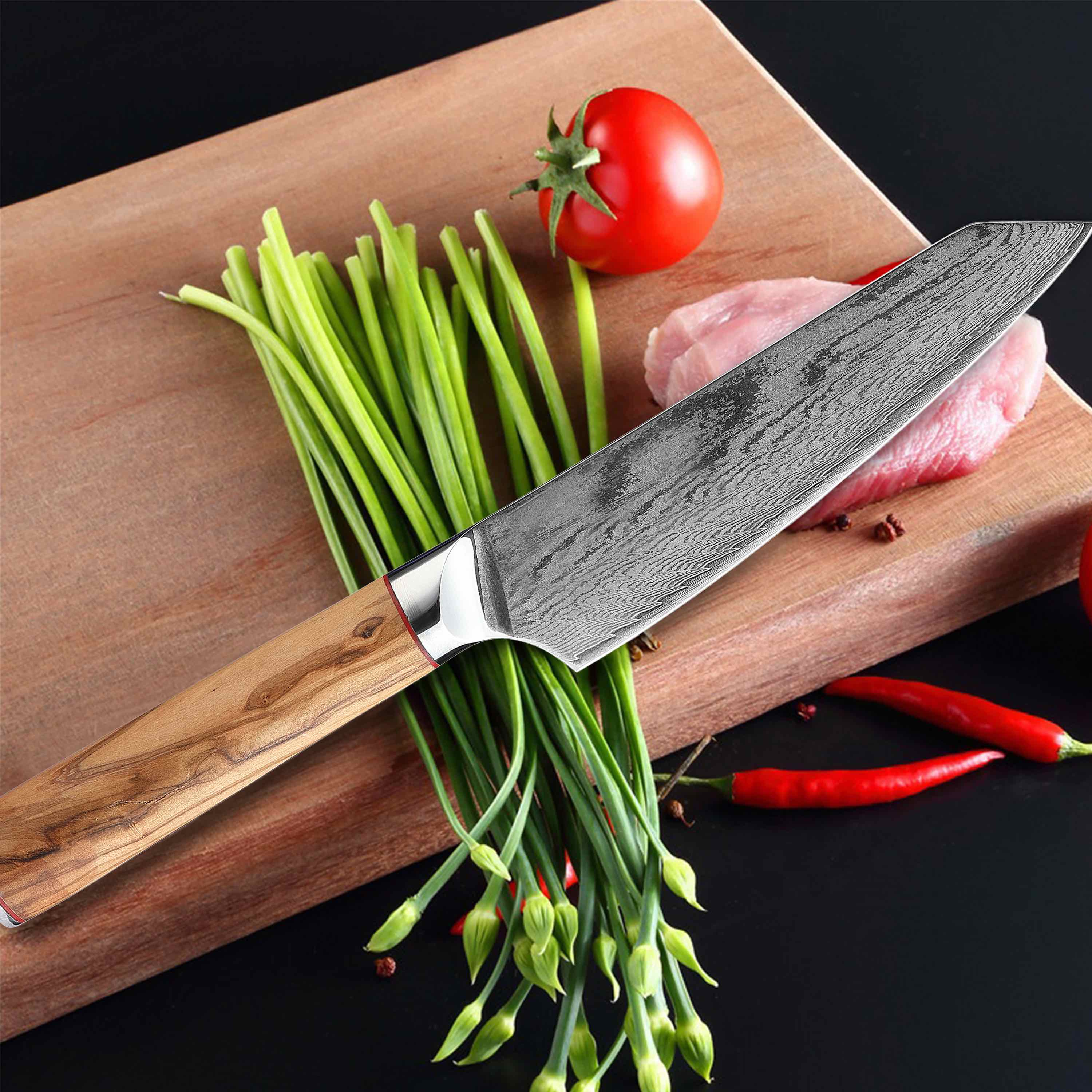 MIA 17 | Chef Knife 6.5 " Damascus AUS10 Steel 67 Layer/Italian Olive Wood Handle