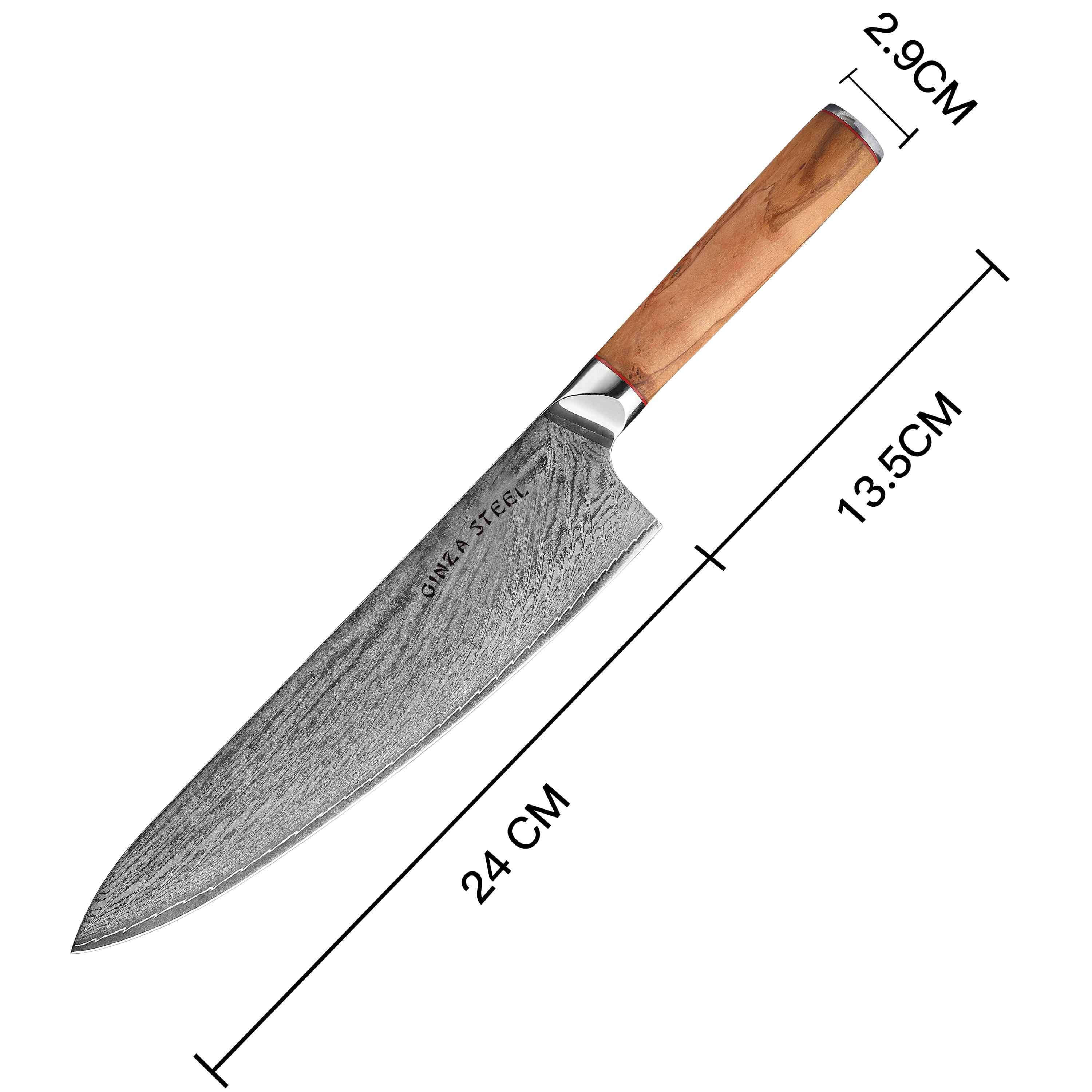 MIA 24 | Chef Knife 9" Damascus AUS10 Steel 67 Layer/Italian Olive Wood Handle