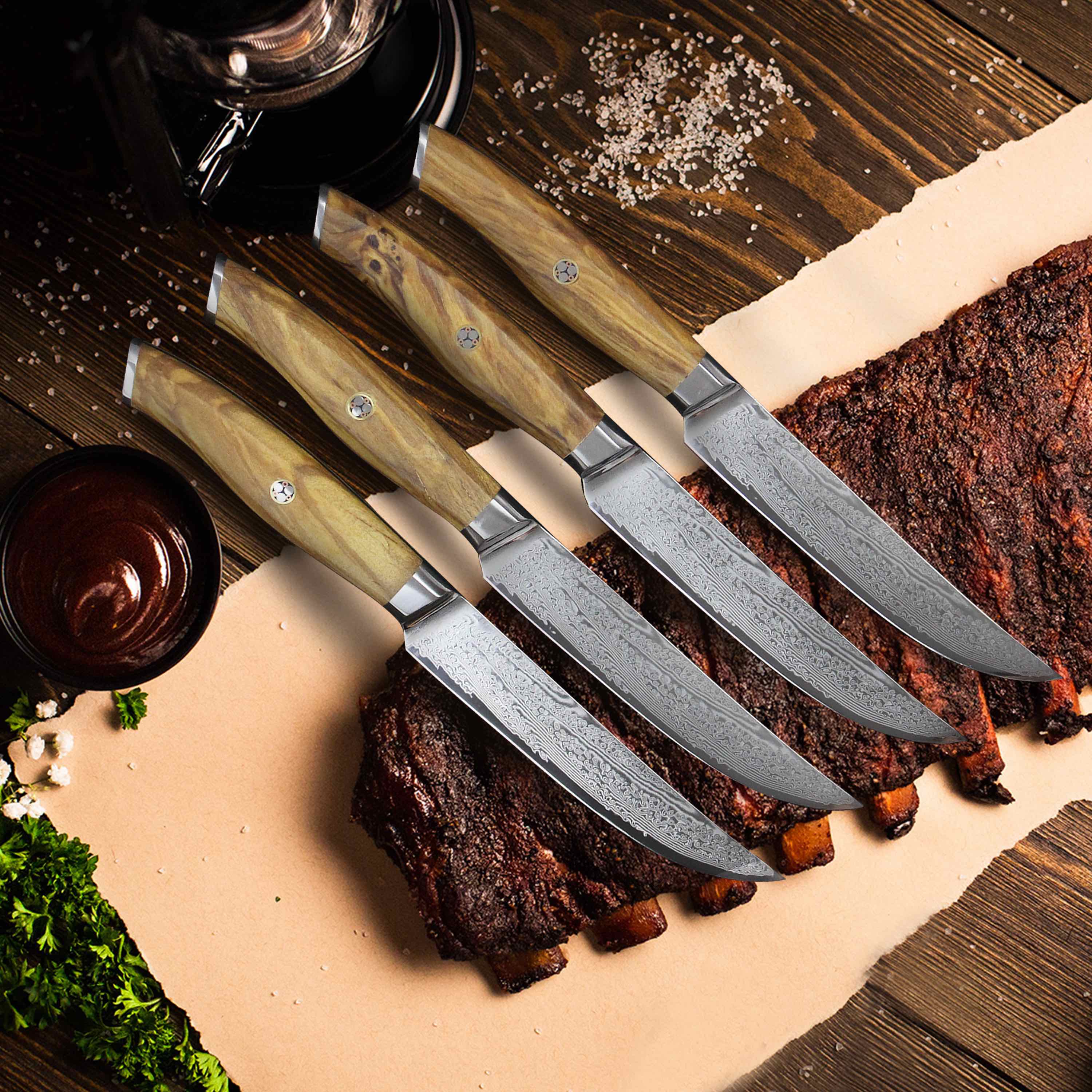 AMELIA | Essential VG10 Damascus Steel Steak Knife set of four