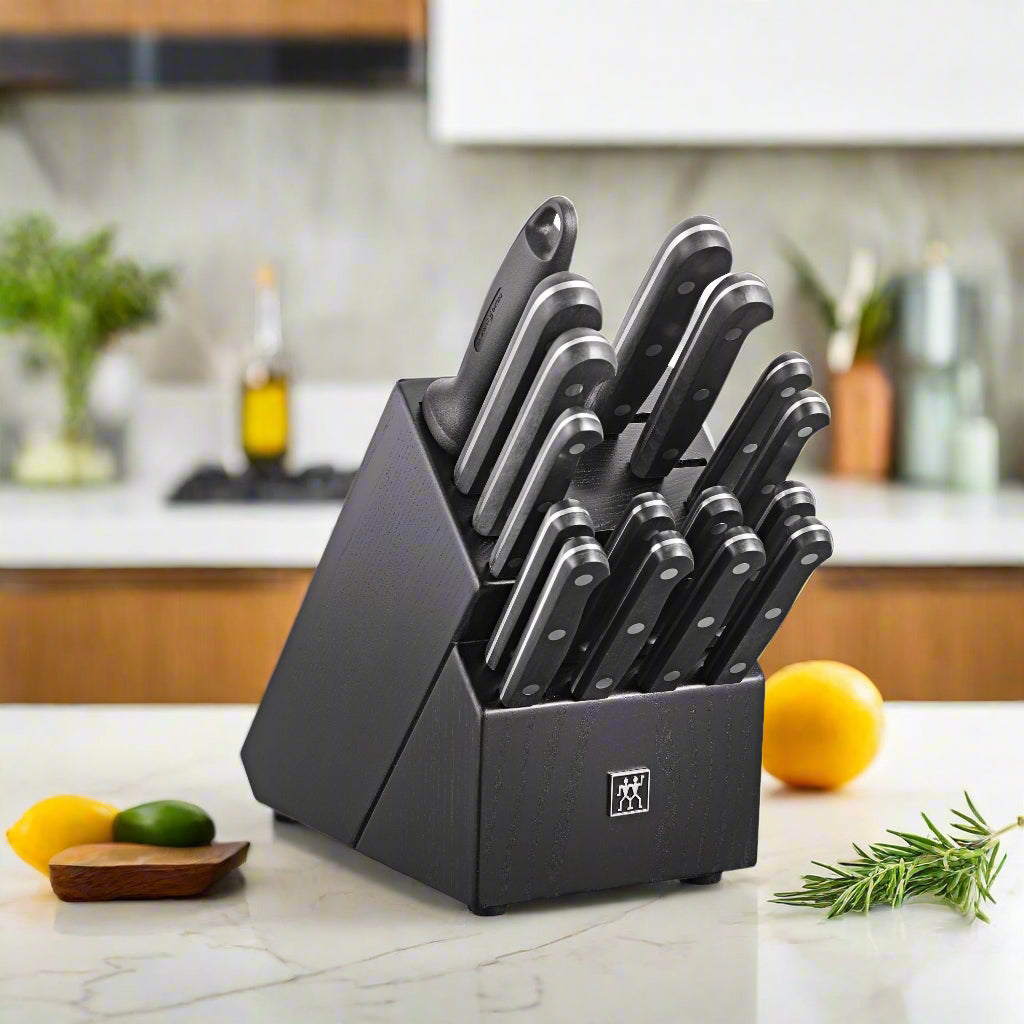 ZWILLING TWIN Gourmet 18 Piece Knife Block Set on kitchen counter