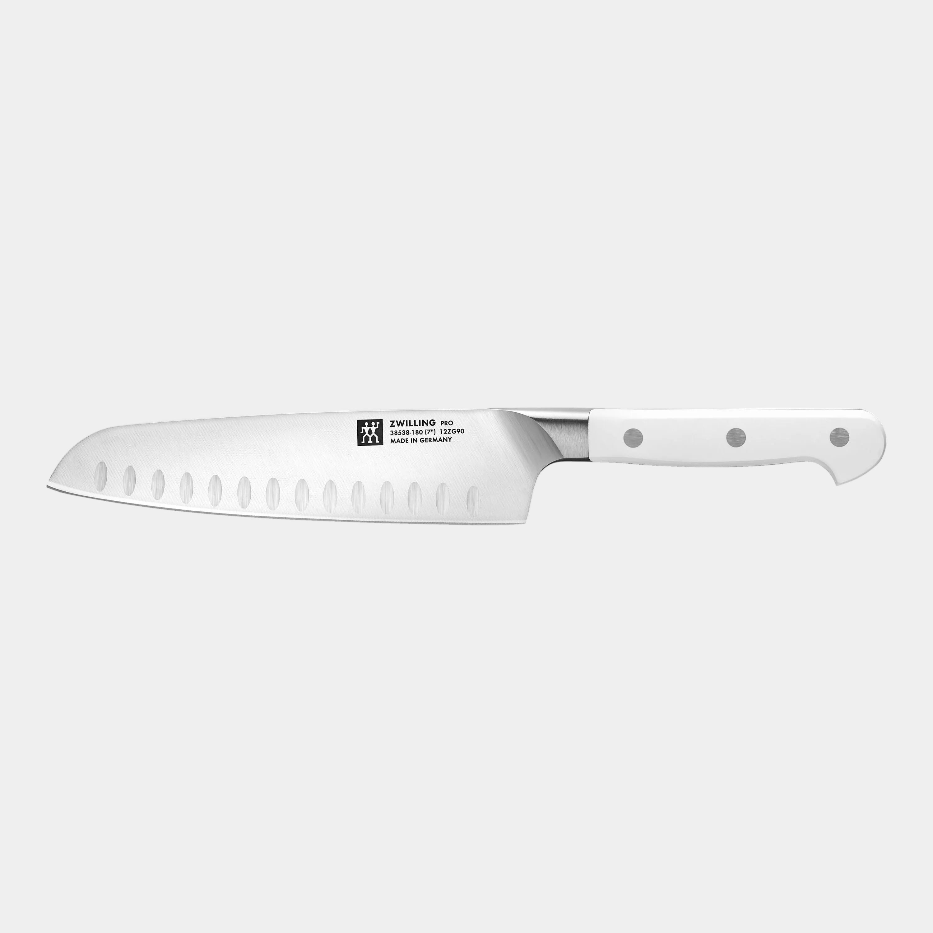 Knife with a white handle on a white background