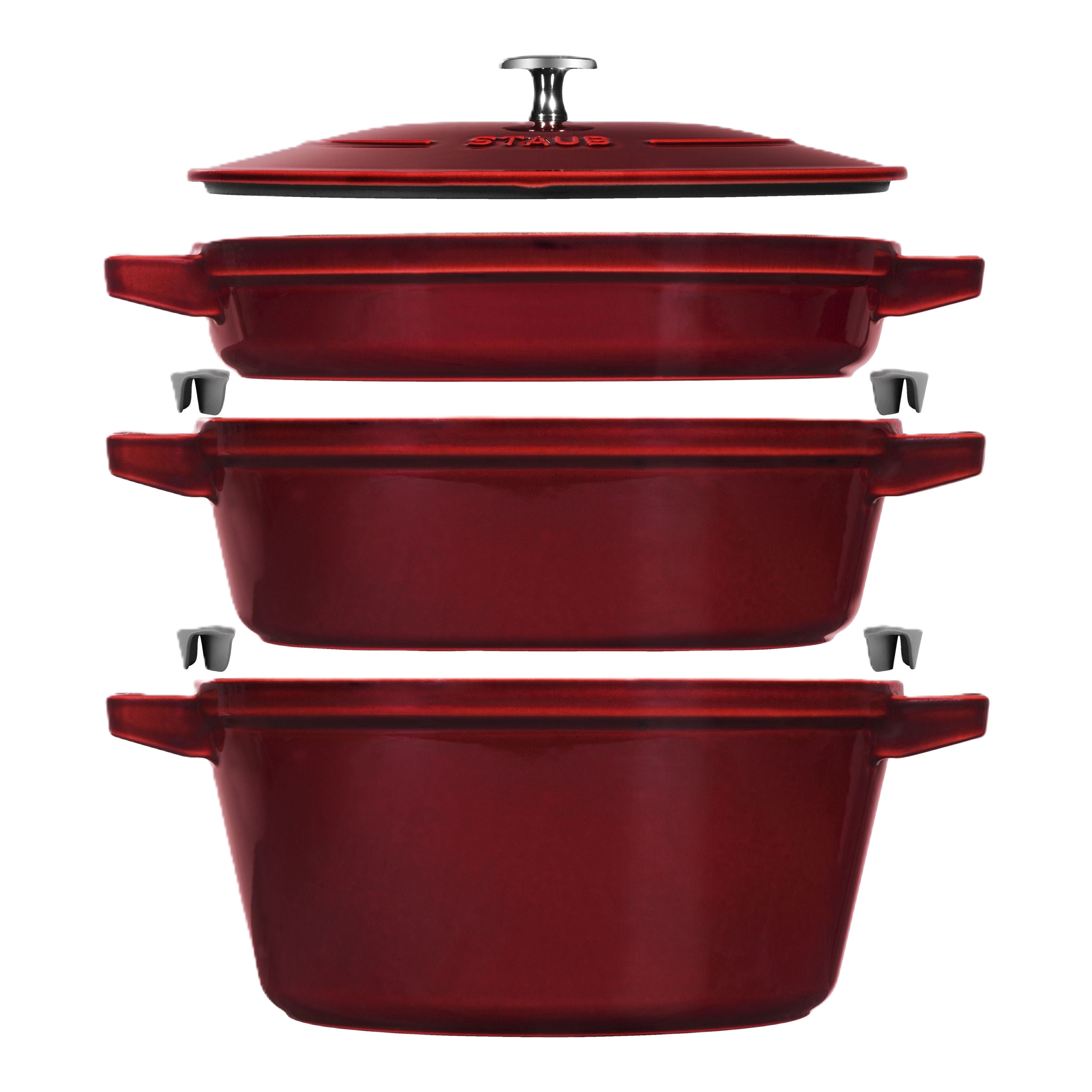 STAUB Stackable Set Stackable Set Large 4 Piece Cast Iron, Grenadine-Red