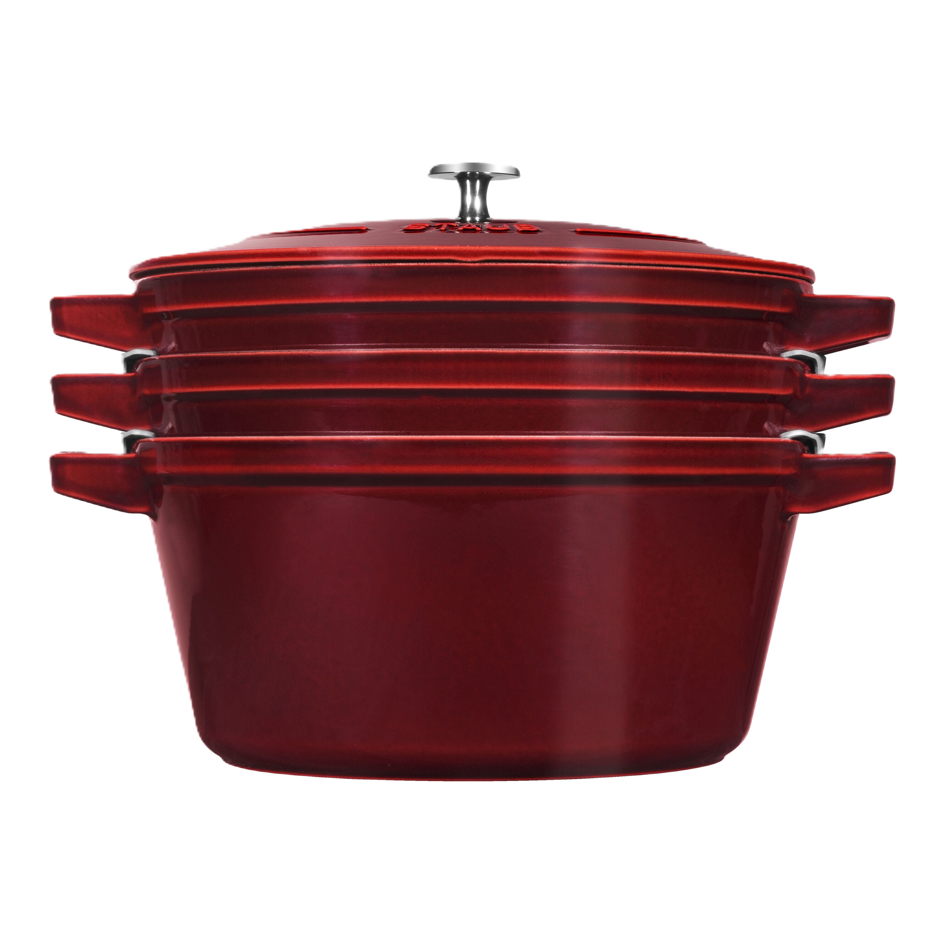 STAUB Stackable Set Stackable Set Large 4 Piece Cast Iron, Grenadine-Red