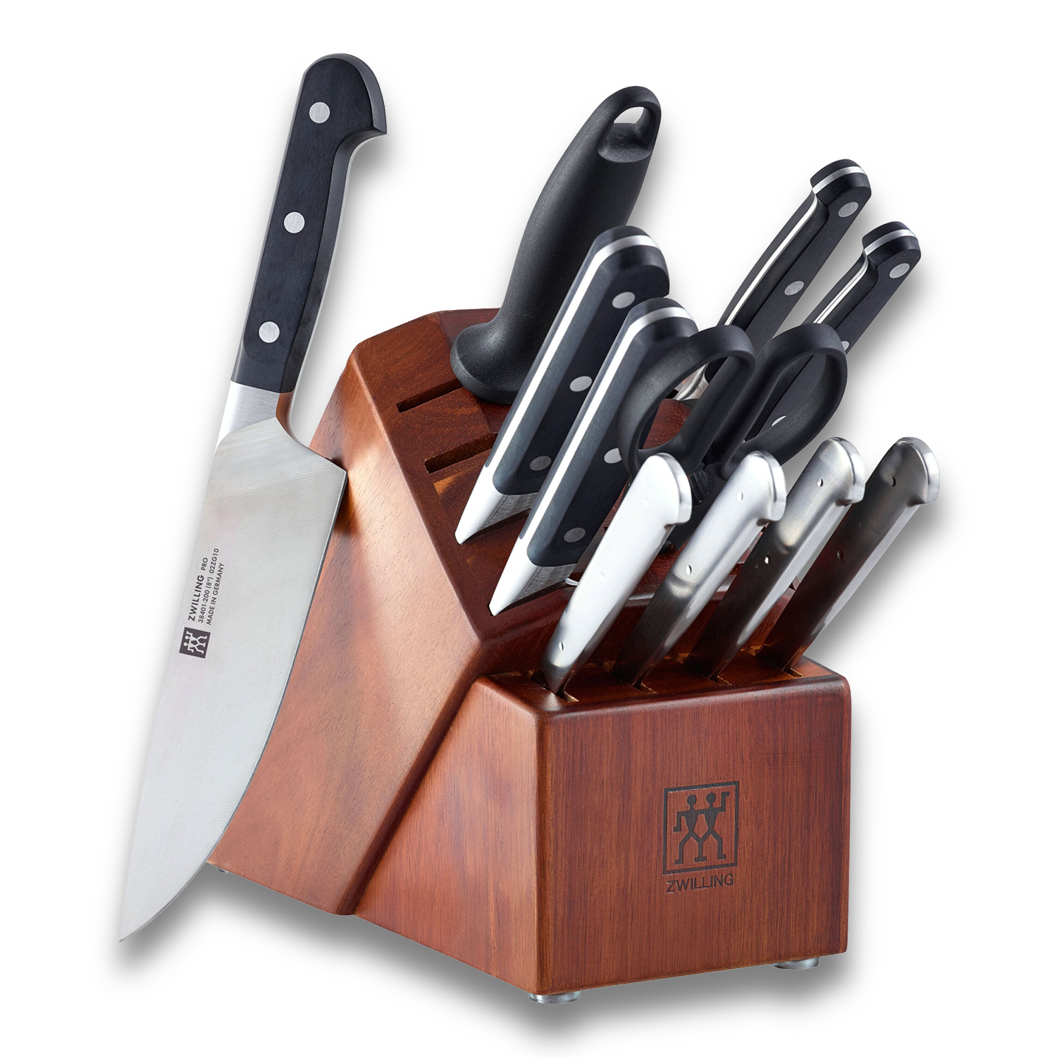 ZWILLING Pro 12 Piece Knife Block Set with ergonomic blades and bolster design for professional cutting.