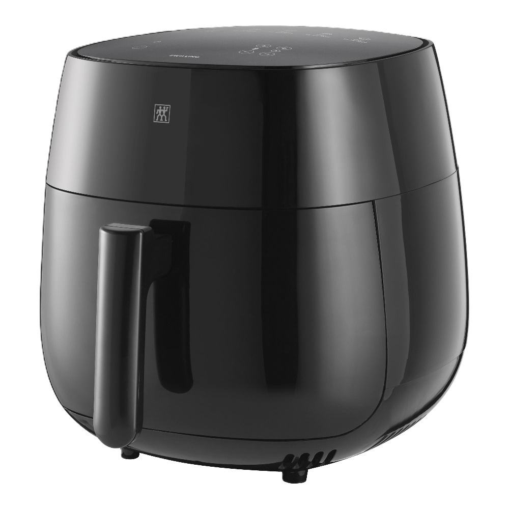 Black air fryer on a white background