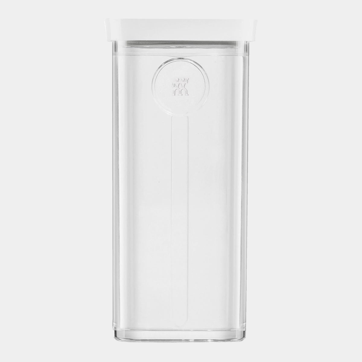 Clear container with white lid on a white background