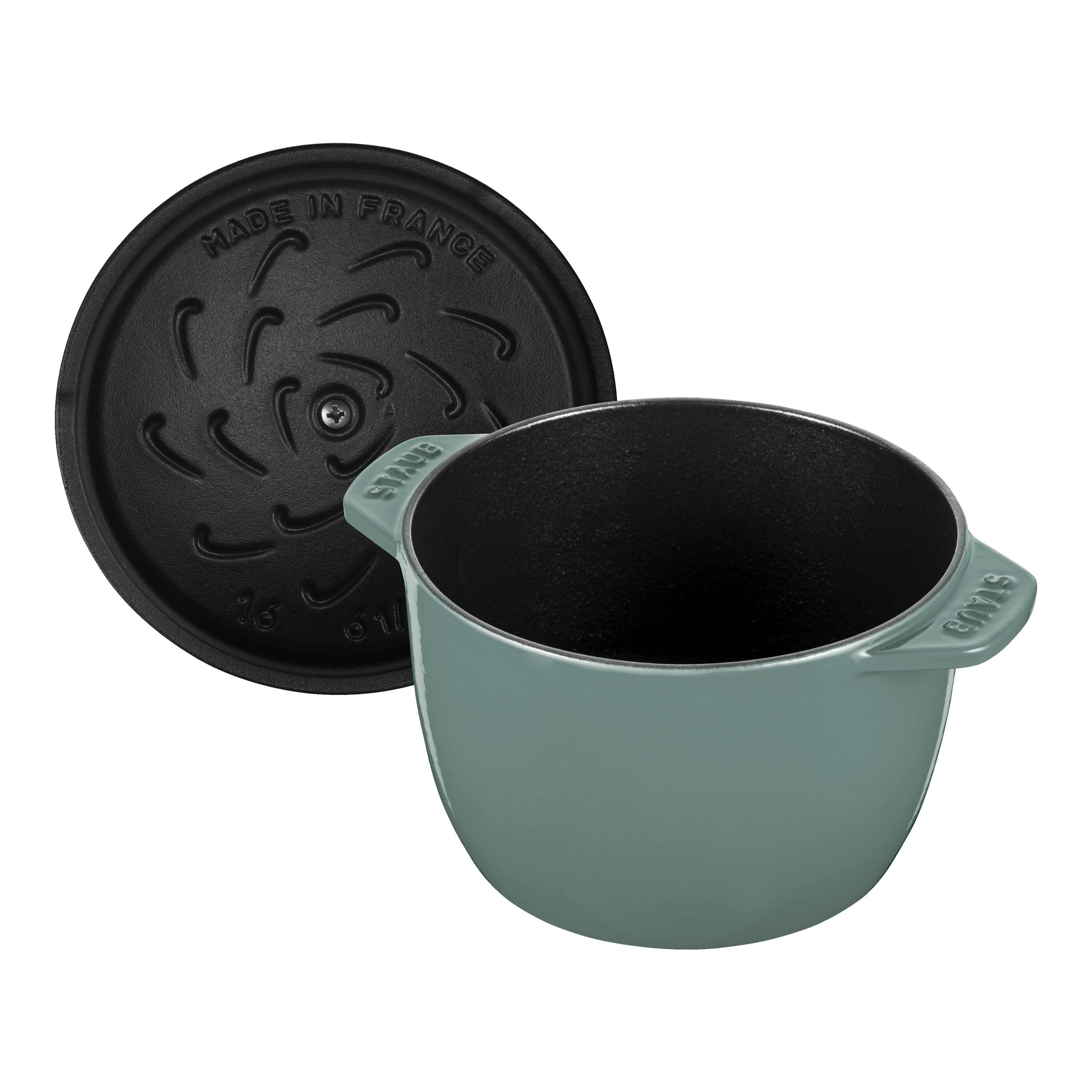 STAUB La Cocotte 1.75 L Cast Iron Round Rice Cocotte, Eucalyptus