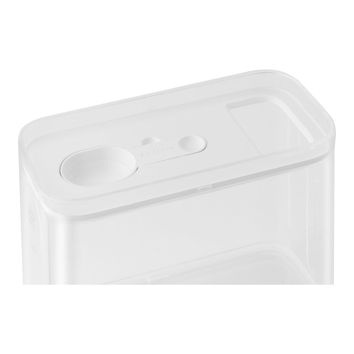White rectangular container with two circular indentations on a white background