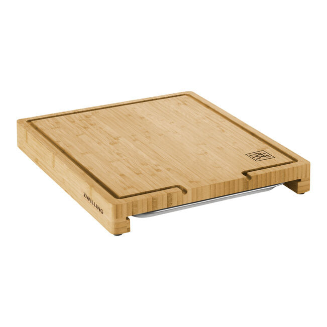 Zwilling BBQ+ Cutting Board with Stainless‑Steel Tray – FSC Bamboo, Groove & Non‑Slip Feet
