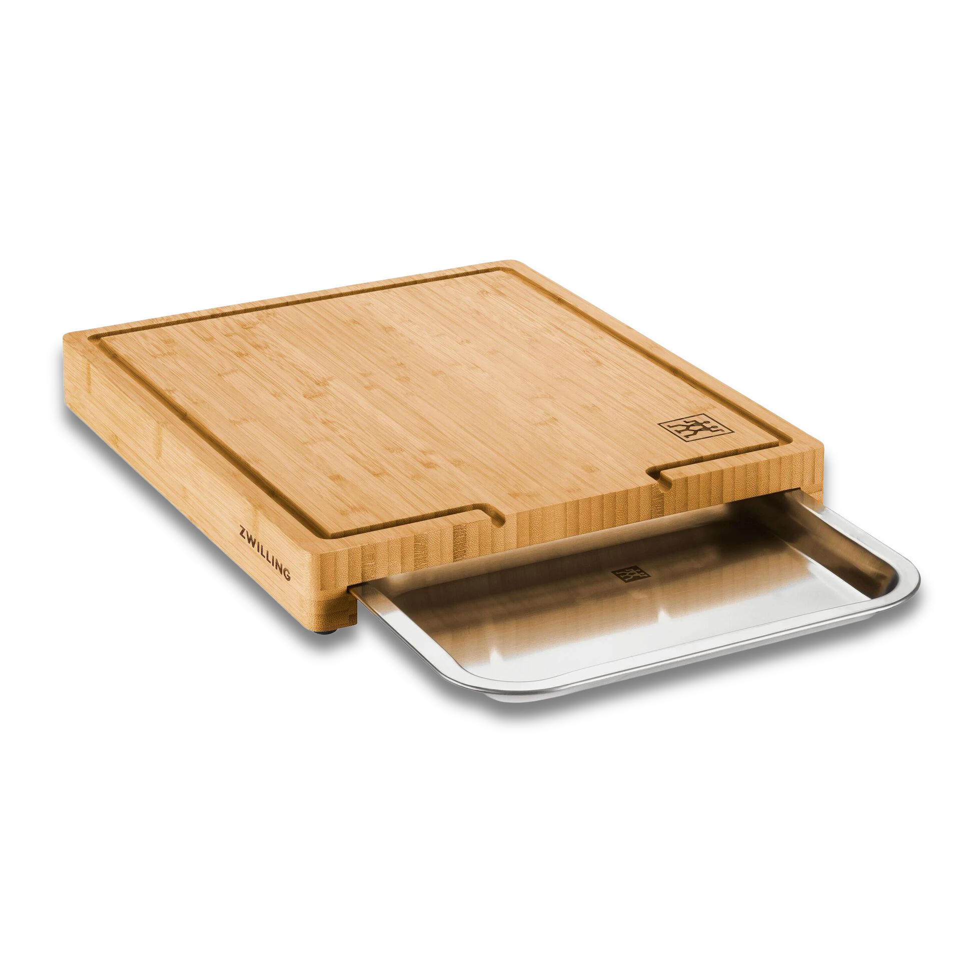 Zwilling BBQ+ Cutting Board with Stainless‑Steel Tray – FSC Bamboo, Groove & Non‑Slip Feet