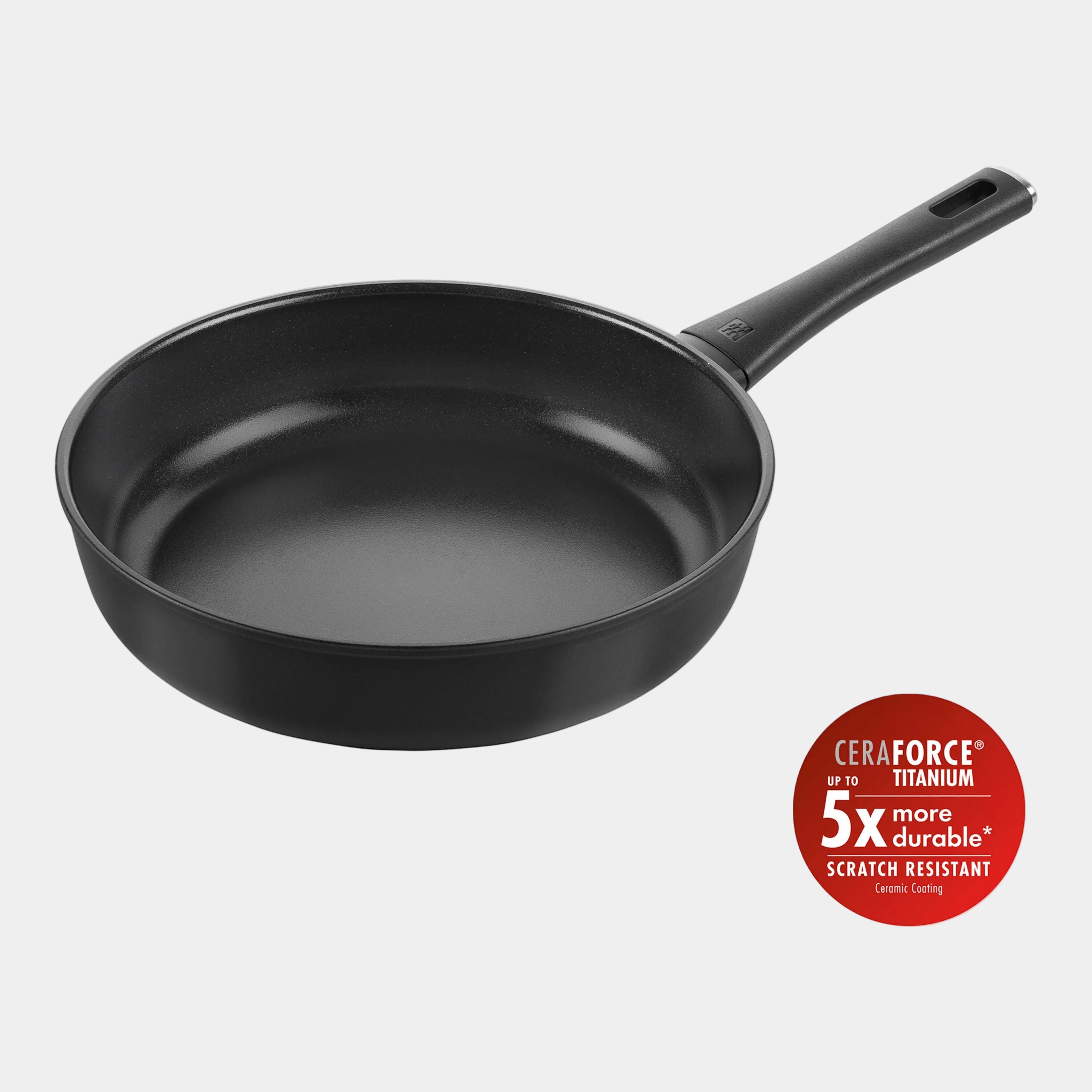 Black frying pan with CeraForce Titanium logo on a white background