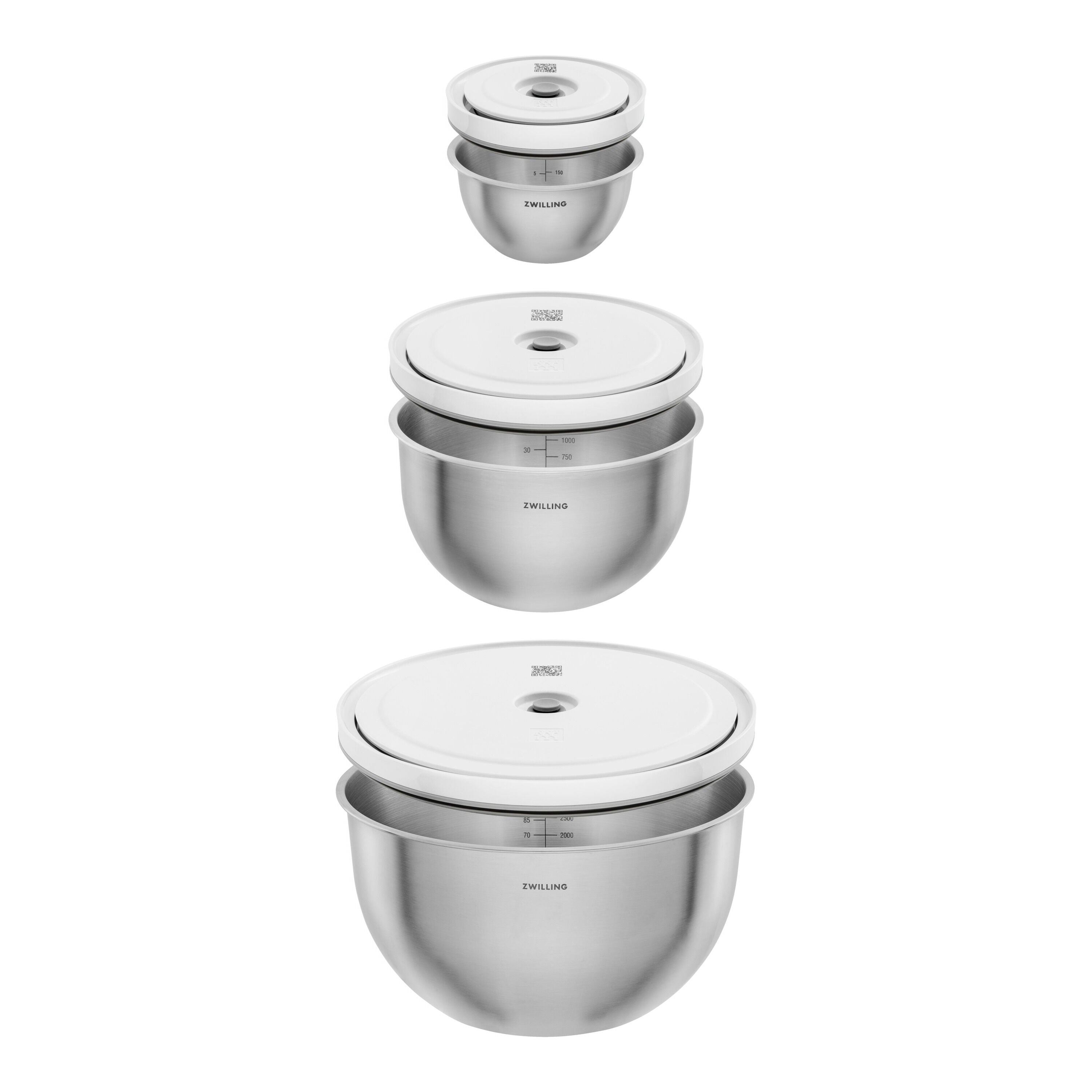 ZWILLING Fresh & Save BOWLS Vacuum Bowl Set S/M/L / 6 Piece Stainless Steel, Silver-White