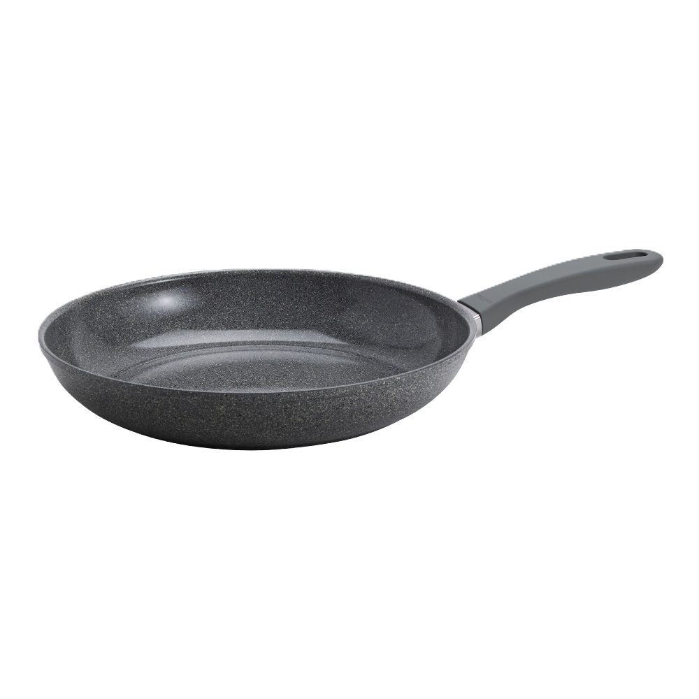 Gray frying pan on a white background
