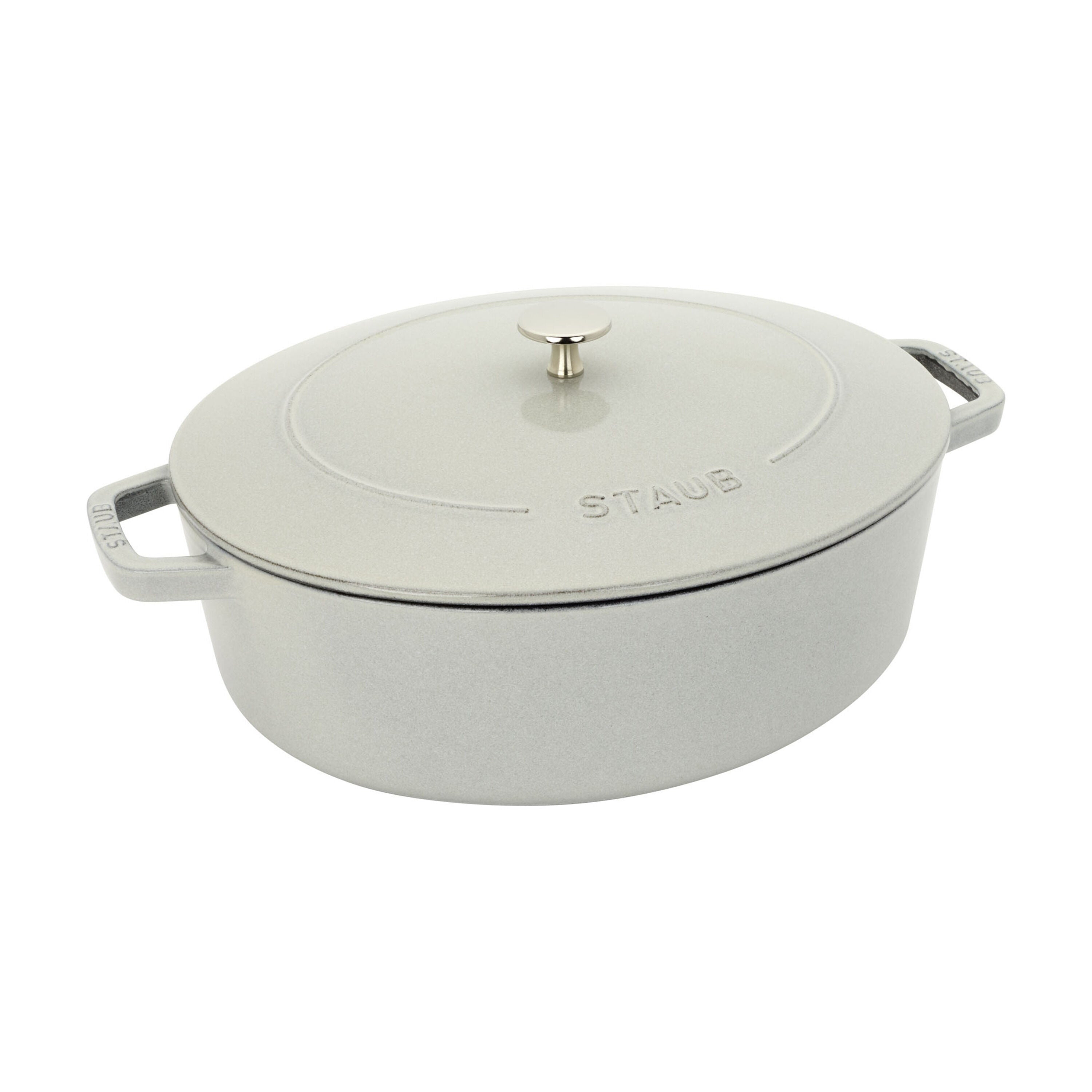 STAUB La Cocotte 6 L Cast Iron Oval Wide Oval Dutch Oven, White Truffle with lid, ideal for braising and slow-cooking.