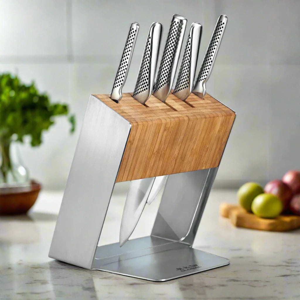 Global Katana 6-Piece Knife Block Set – Bamboo (Made in Japan)