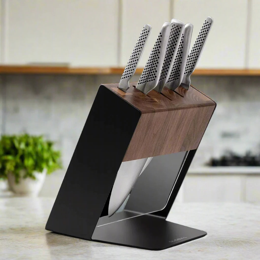 Global Katana 6-Piece Knife Block Set – Black (Made in Japan)