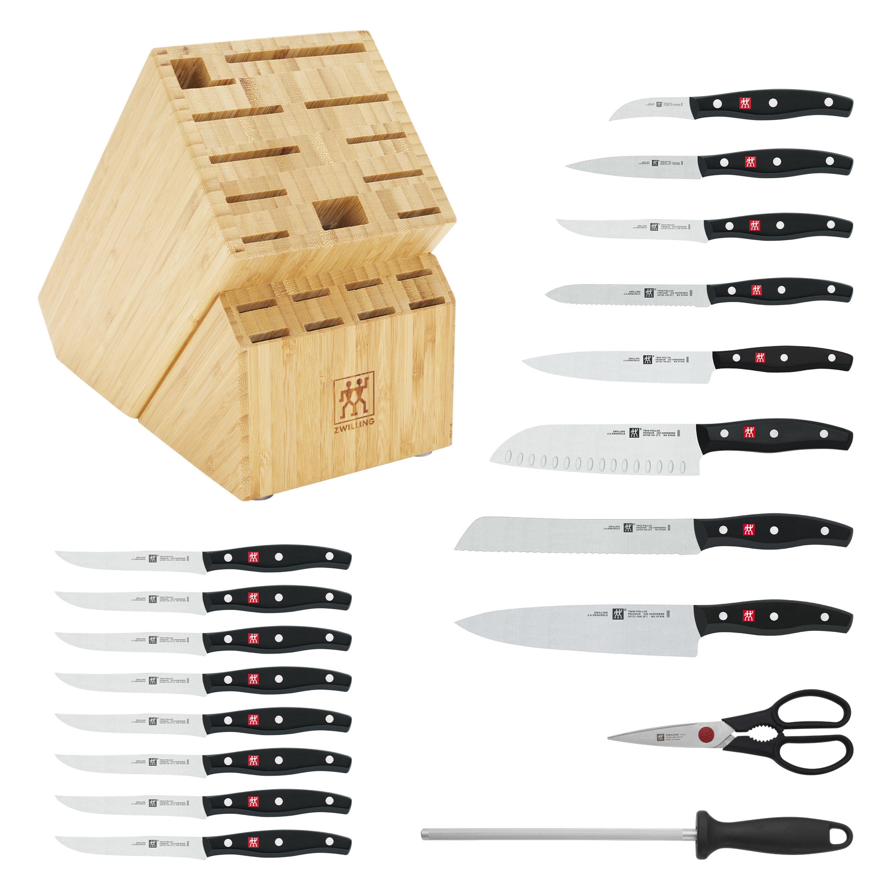 ZWILLING TWIN Signature 19 Piece Knife Block Set featuring a bamboo block and precision German steel knives.