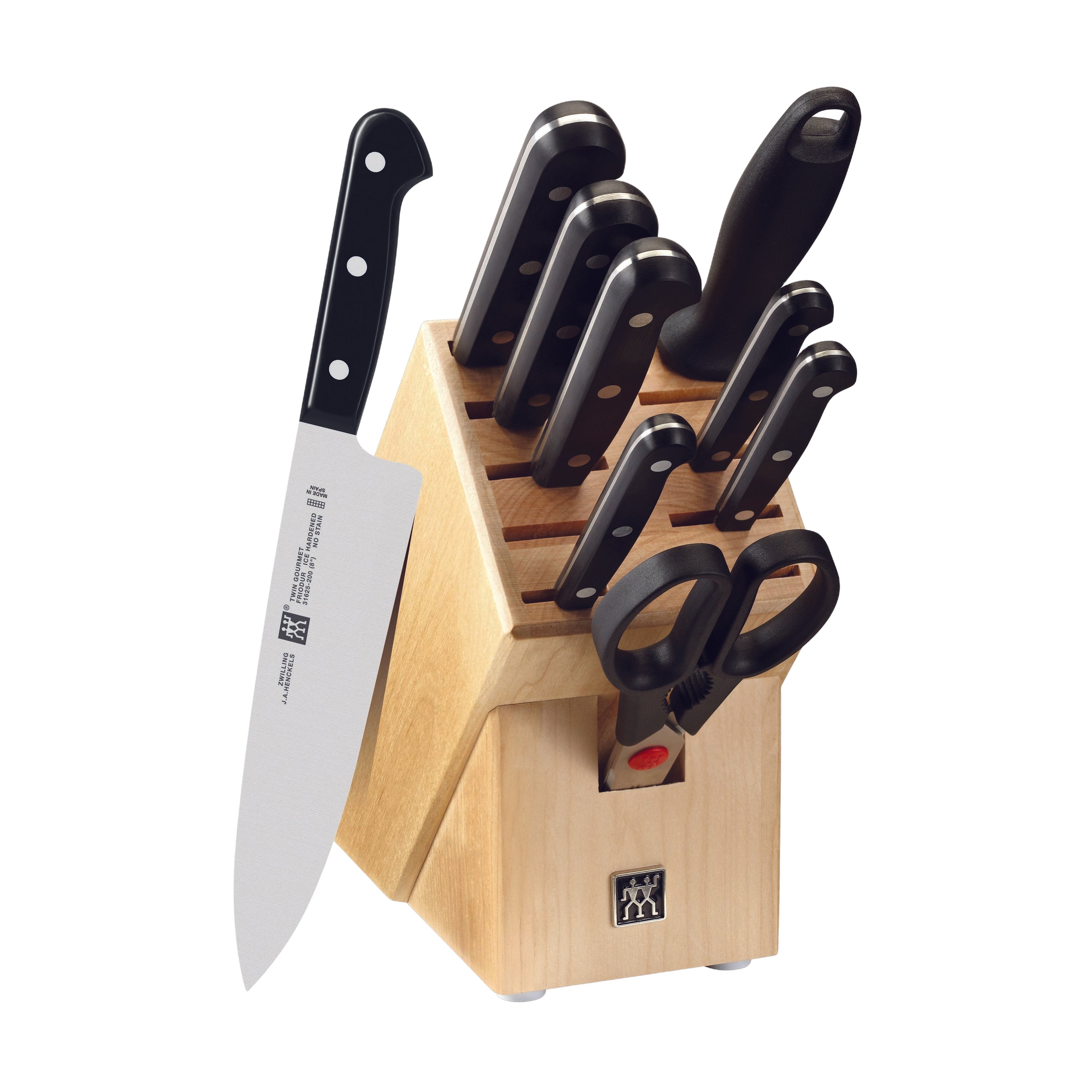 ZWILLING TWIN Gourmet 10 Piece Knife Block Set 
High Carbon Steel Knives NO STAIN FRIODUR Ice-Hardened.-0