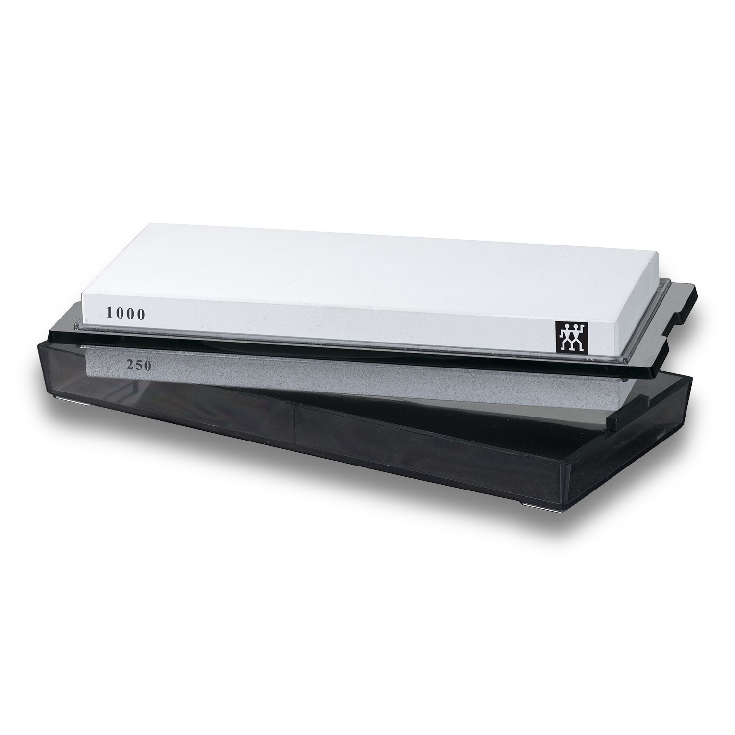 ZWILLING Sharpening Stone, Pure-White on a black base for knife sharpening.