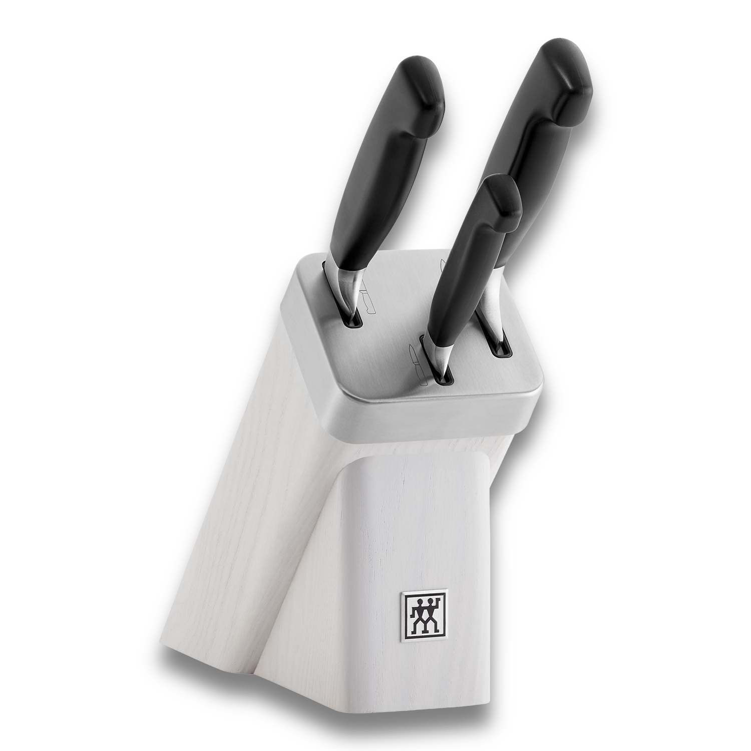 ZWILLING **** Four Star 4 Piece Self Sharpening Block Set, White with sleek design and black handles.