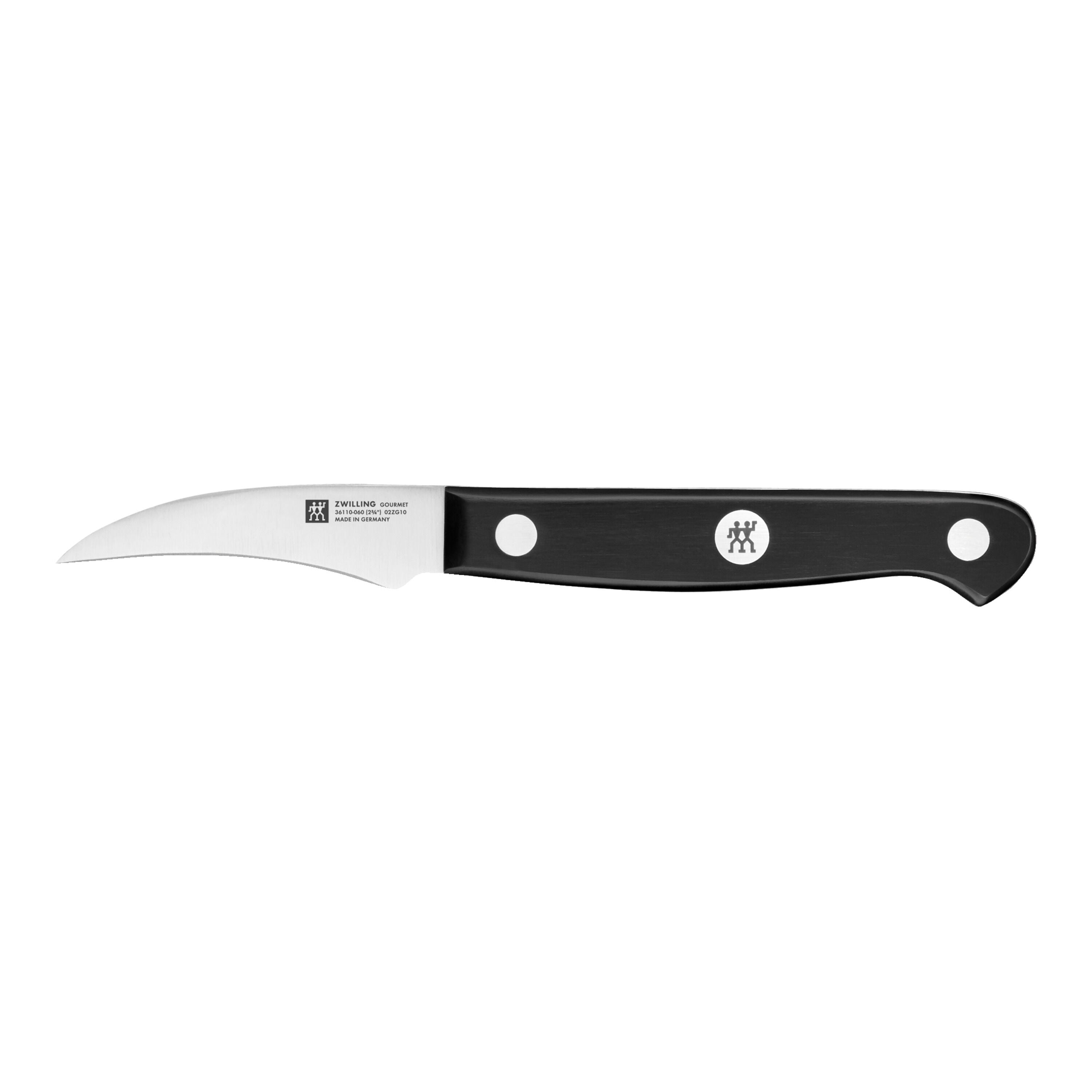 Paring knife with black handle on a white background