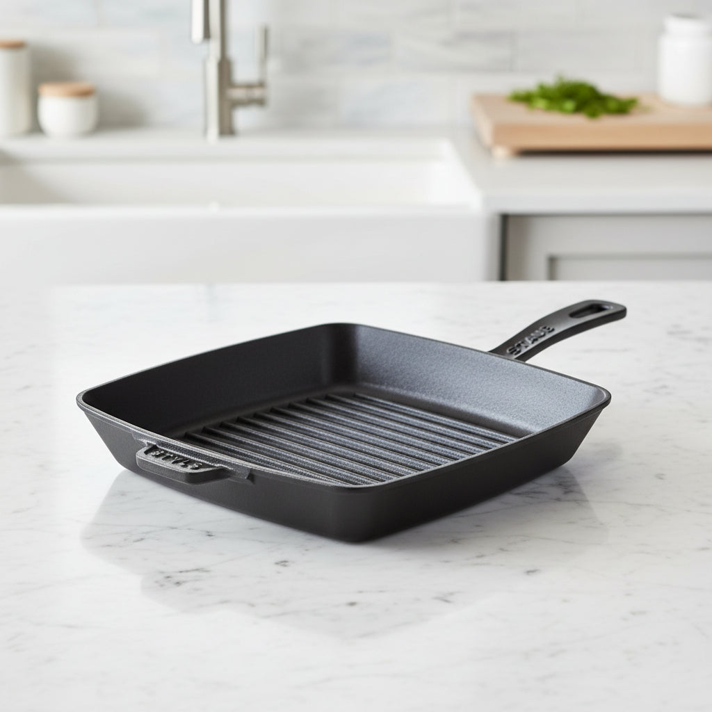 STAUB Grill Pans 26 cm Cast Iron Square American Grill, Black