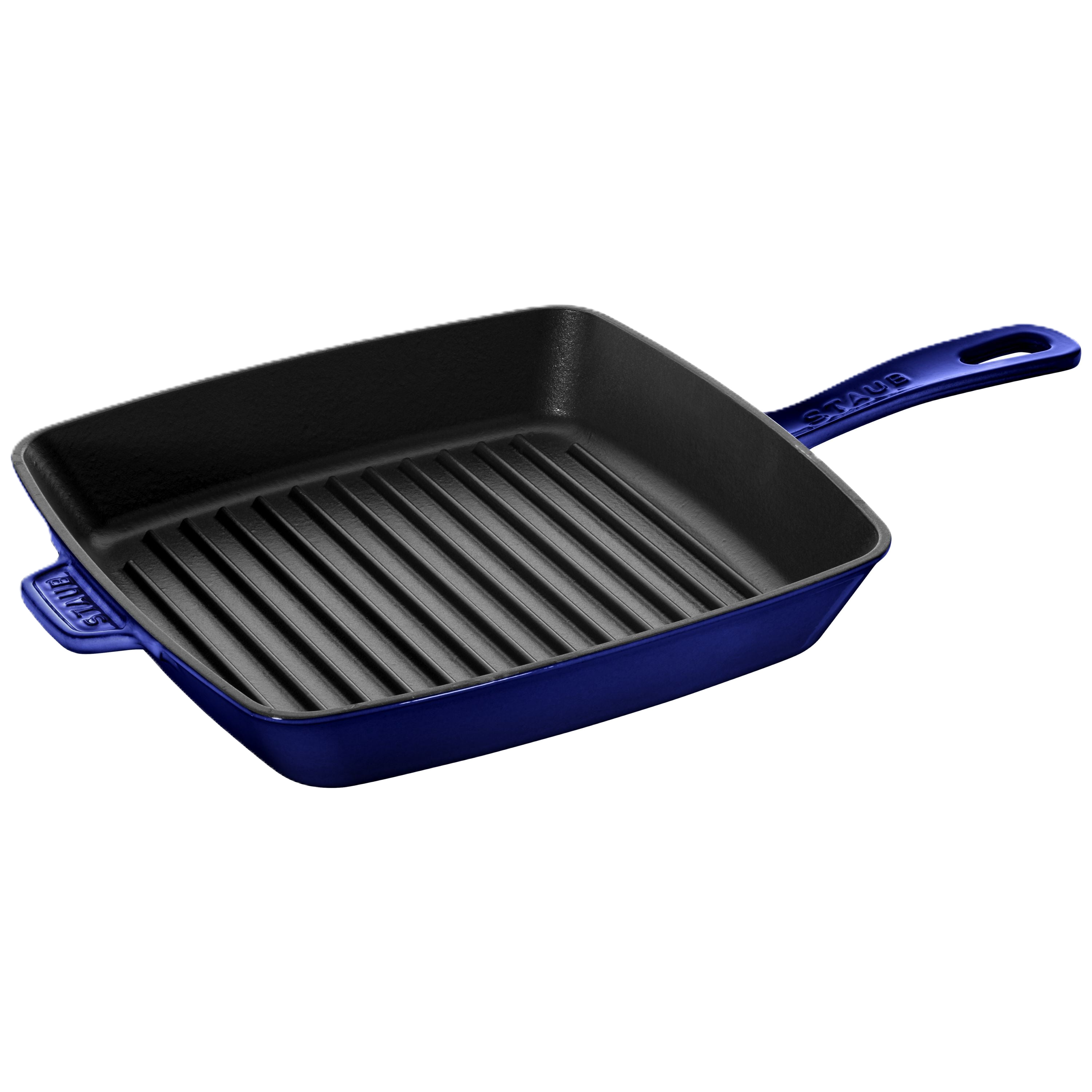 Blue square grill pan on a white background